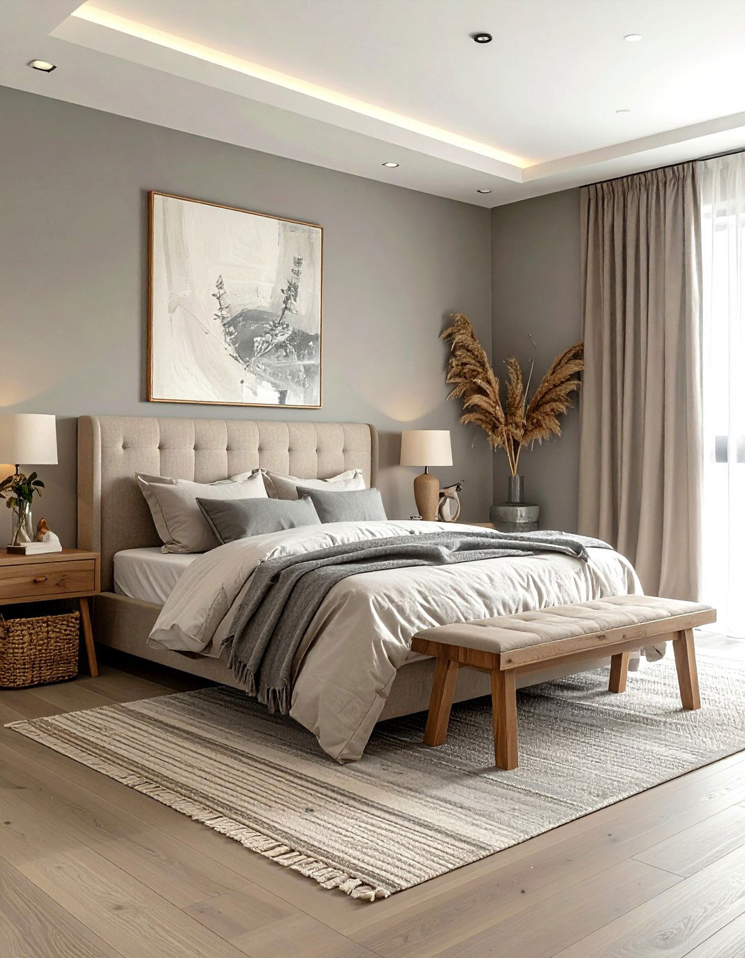 Grey and beige bedroom - 30 grey bedroom decor ideas