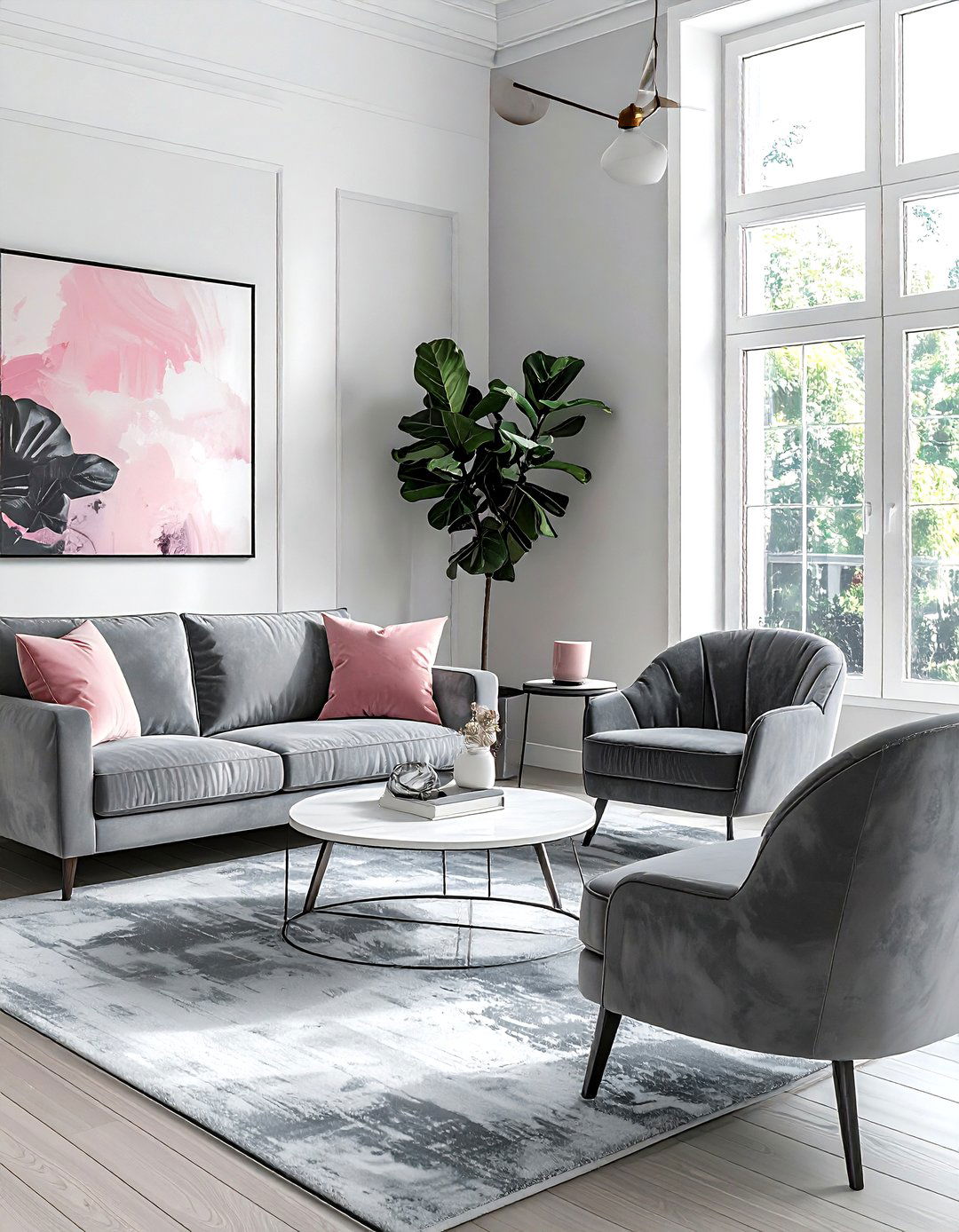 Grey and blush living room - 30 blush and white living room ideas