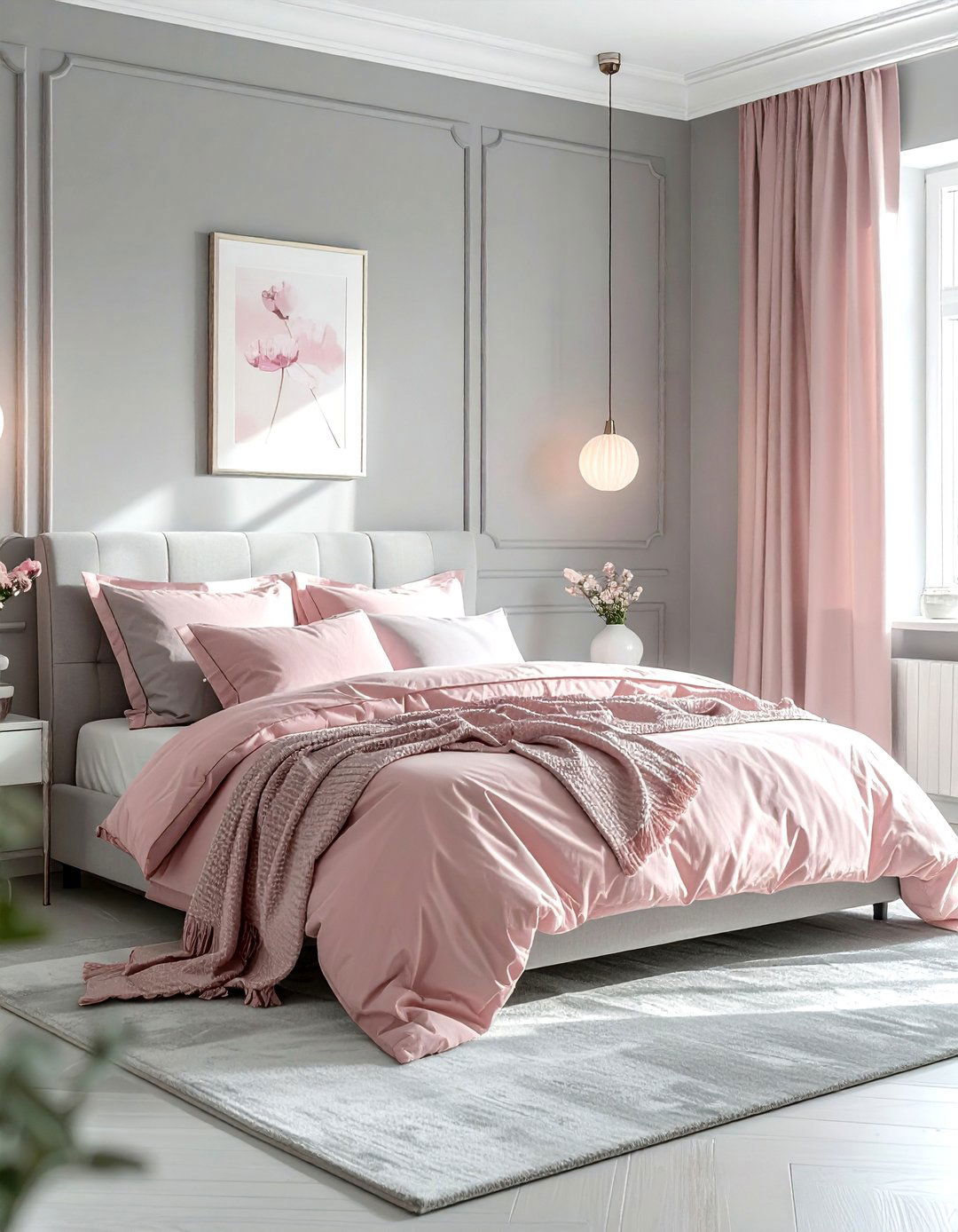 Grey and blush pink bedroom - 30 contemporary grey bedroom ideas