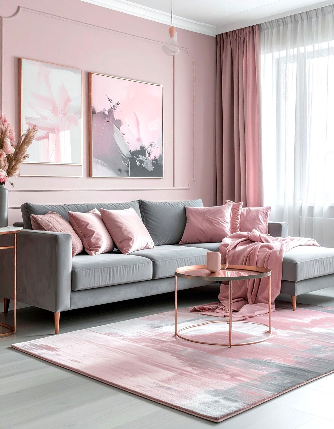 Grey and blush pink living room - 30 contemporary grey living room ideas