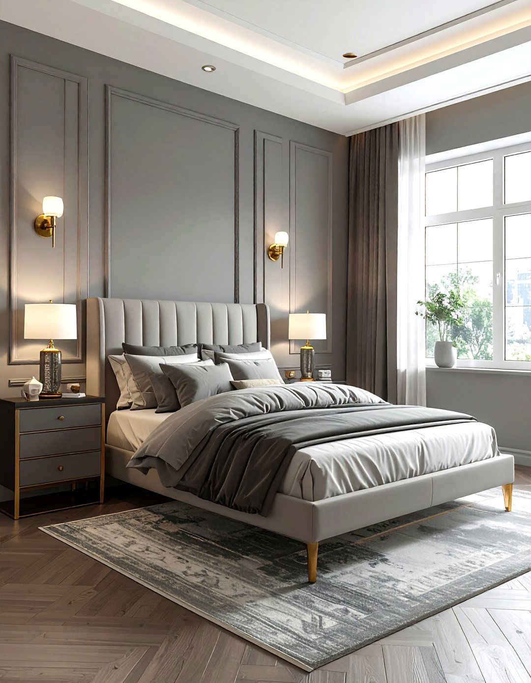 Grey and brass bedroom - 30 modern grey bedroom ideas