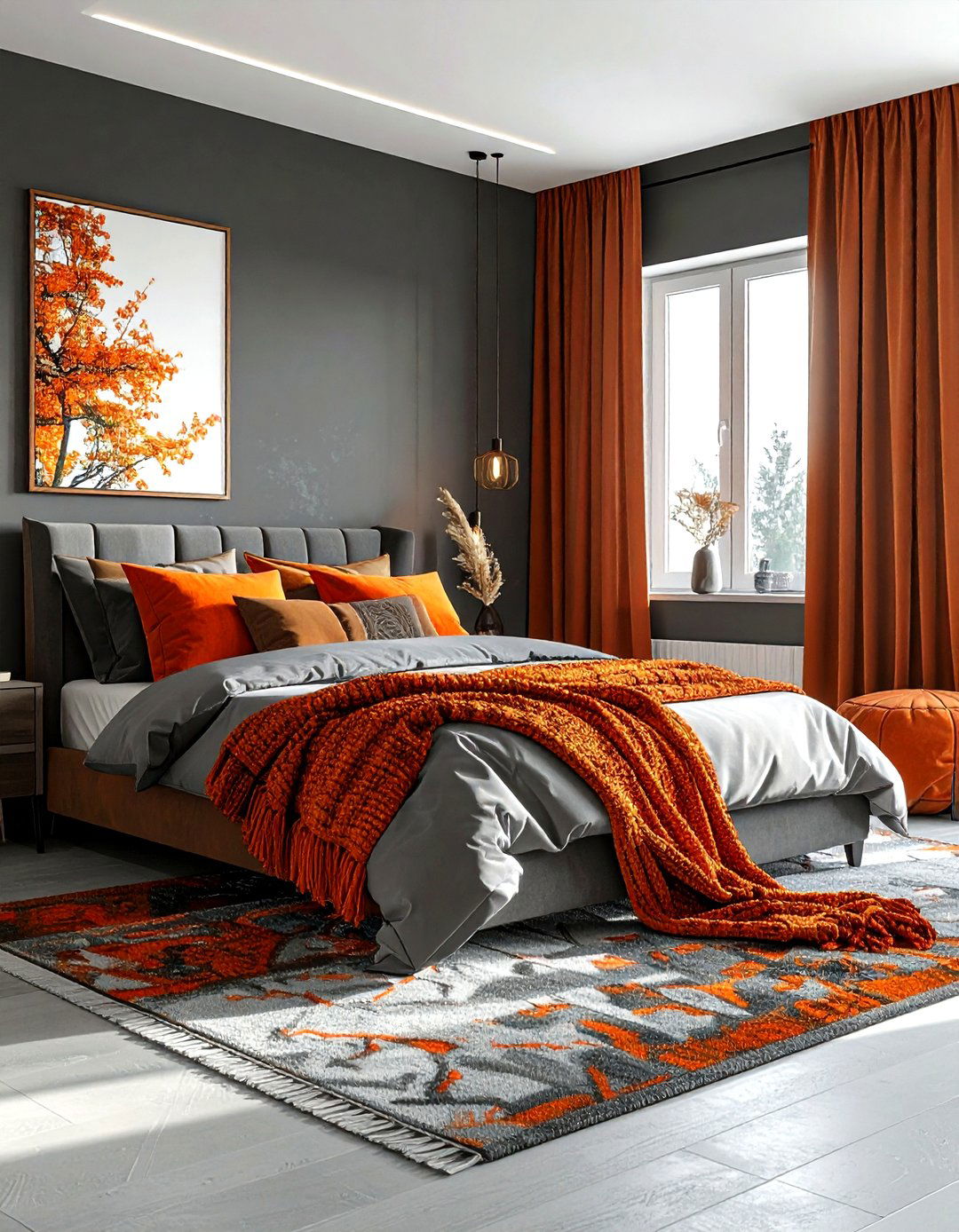 Grey and burnt orange bedroom - 30 modern grey bedroom ideas