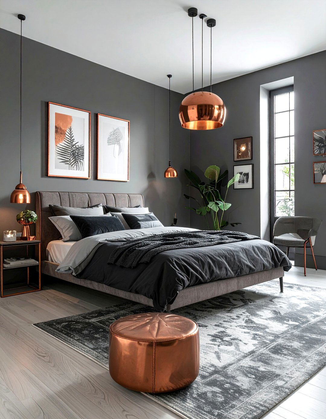 Grey and copper bedroom accessories - 30 contemporary grey bedroom ideas
