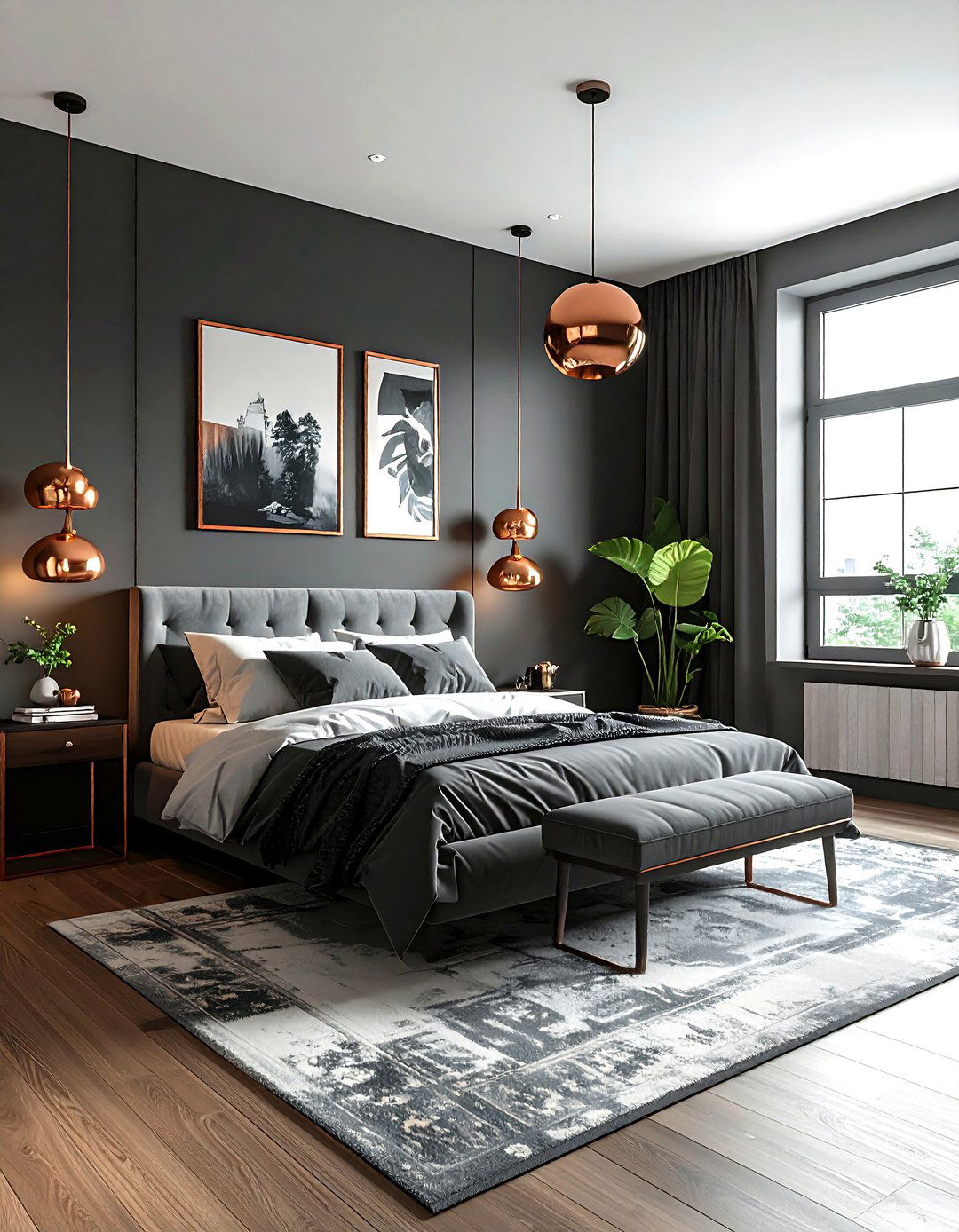 Grey and copper bedroom - 30 modern grey bedroom ideas