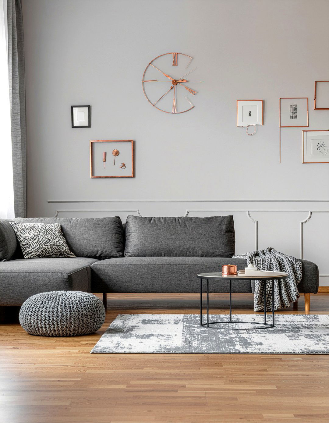 Grey and copper decor - 30 copper accent living room ideas