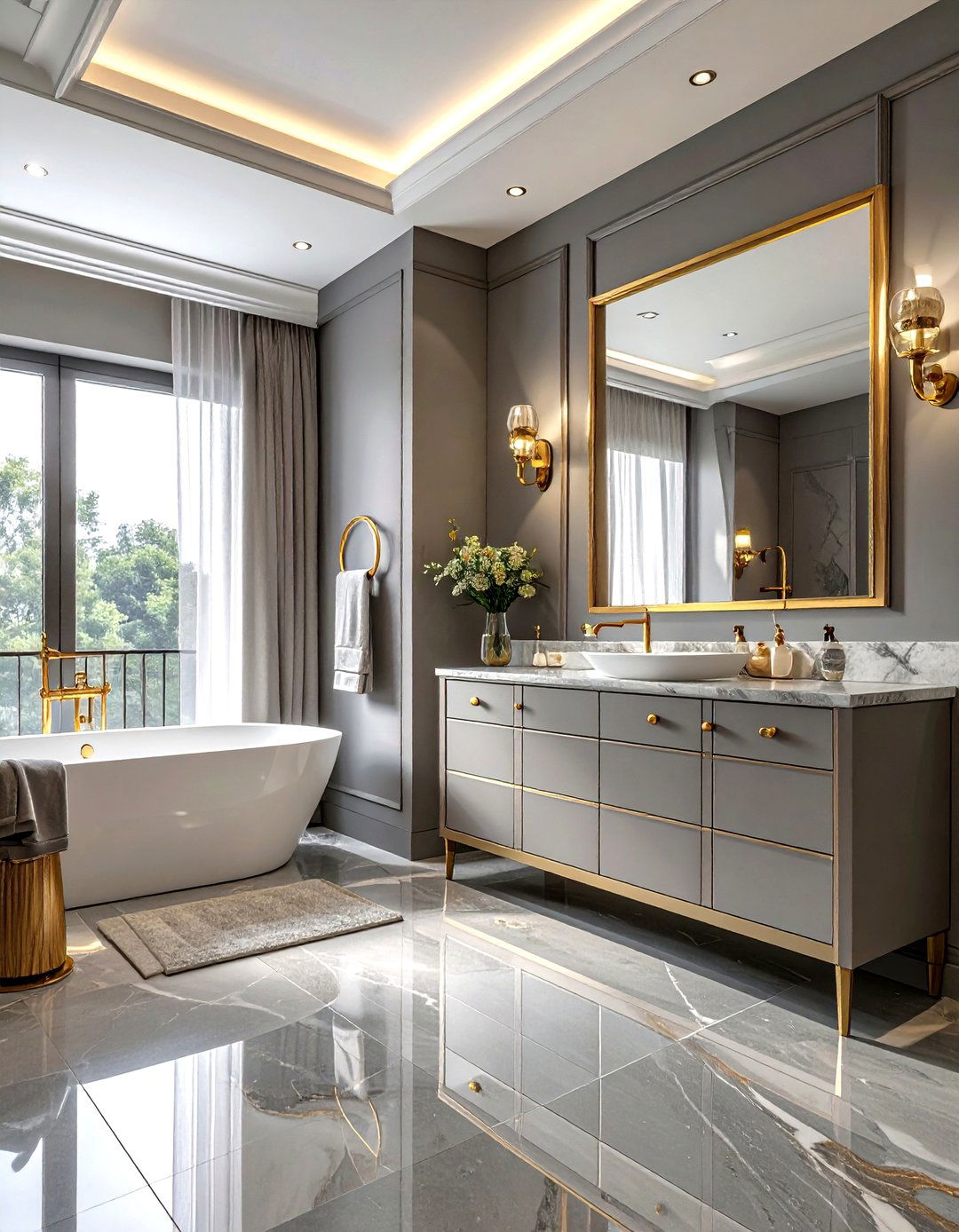 Grey and gold bathroom - 30 grey bathroom decor ideas