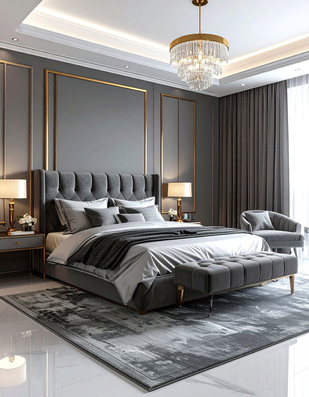 Grey and gold bedroom - 30 grey bedroom decor ideas