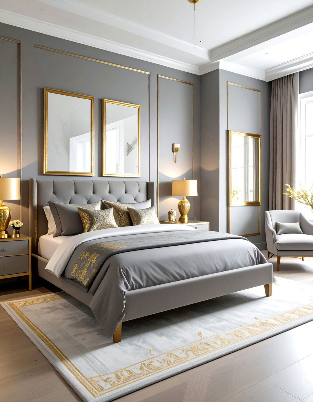 Grey and gold bedroom - 30 grey bedroom design ideas