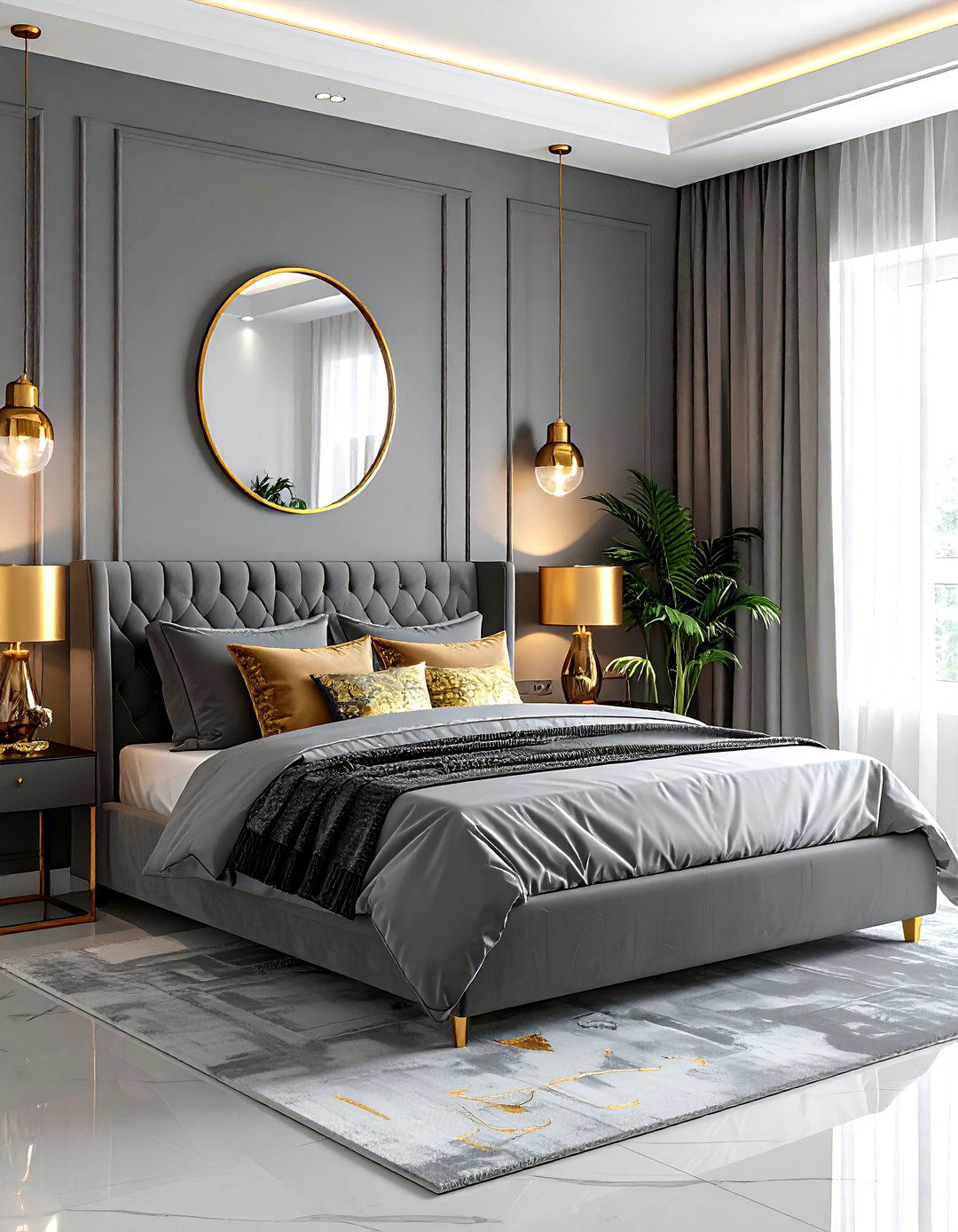 Grey and gold bedroom - 30 modern grey bedroom ideas
