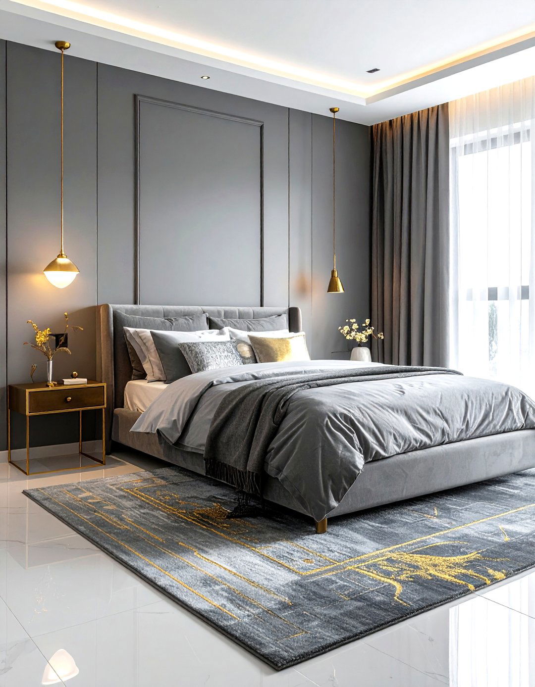 Grey and gold bedroom - 30 gold bedroom decor ideas