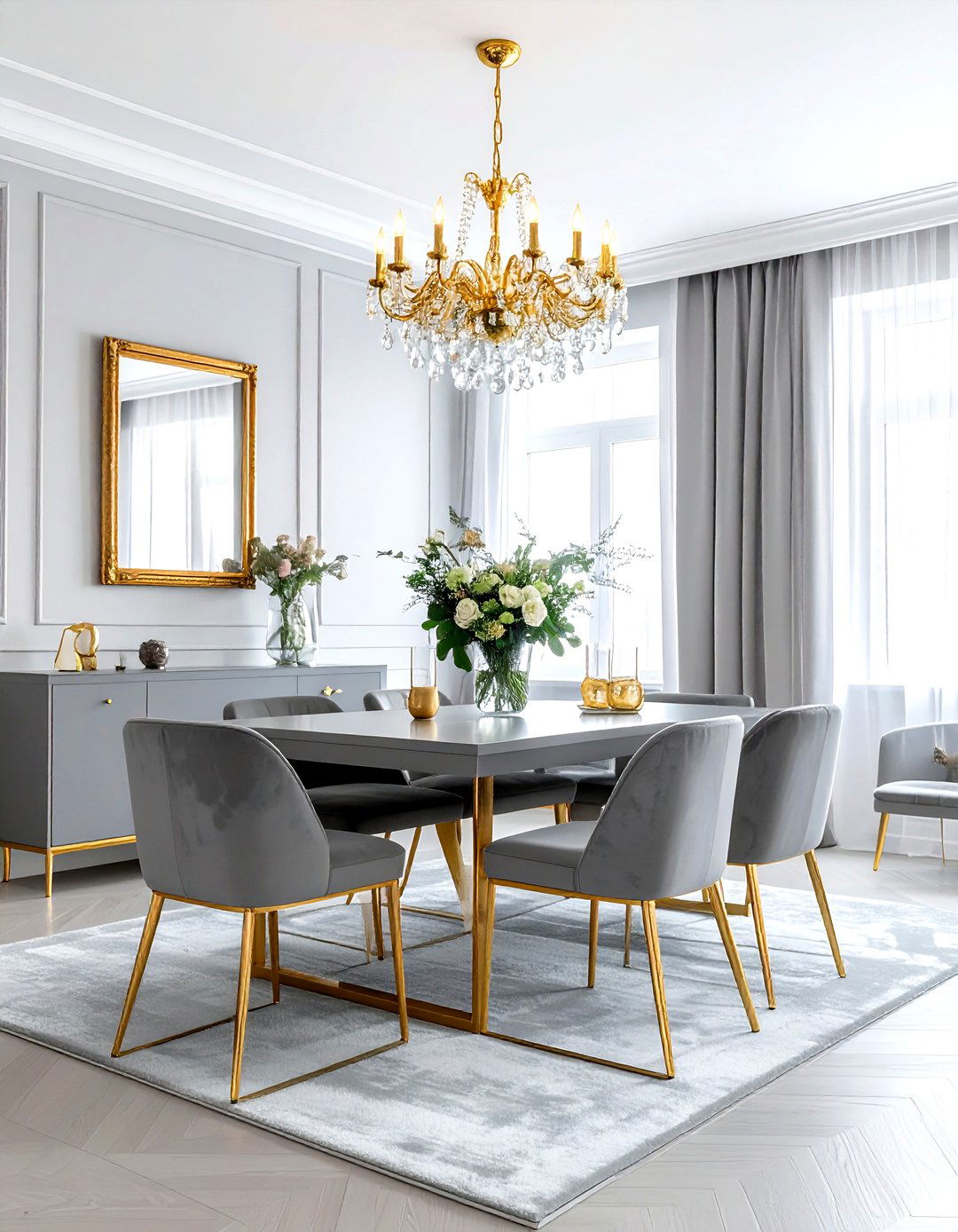 Grey and gold dining room - 30 grey dining room ideas