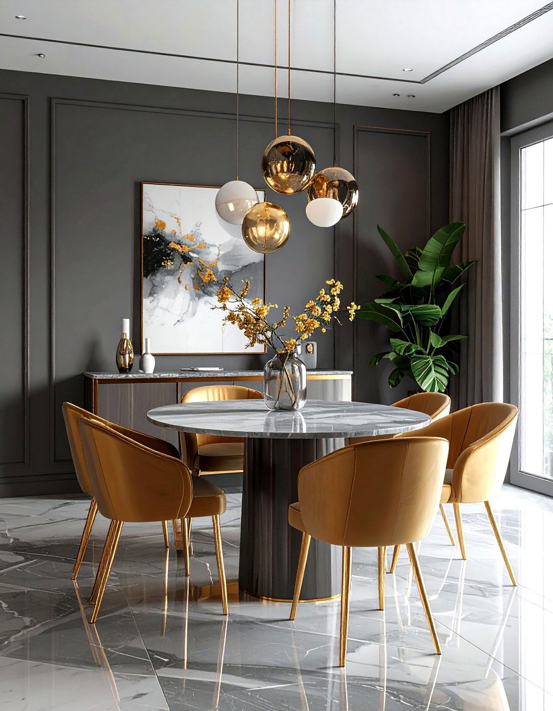 Grey and gold dining room - 30 gold dining room decor ideas