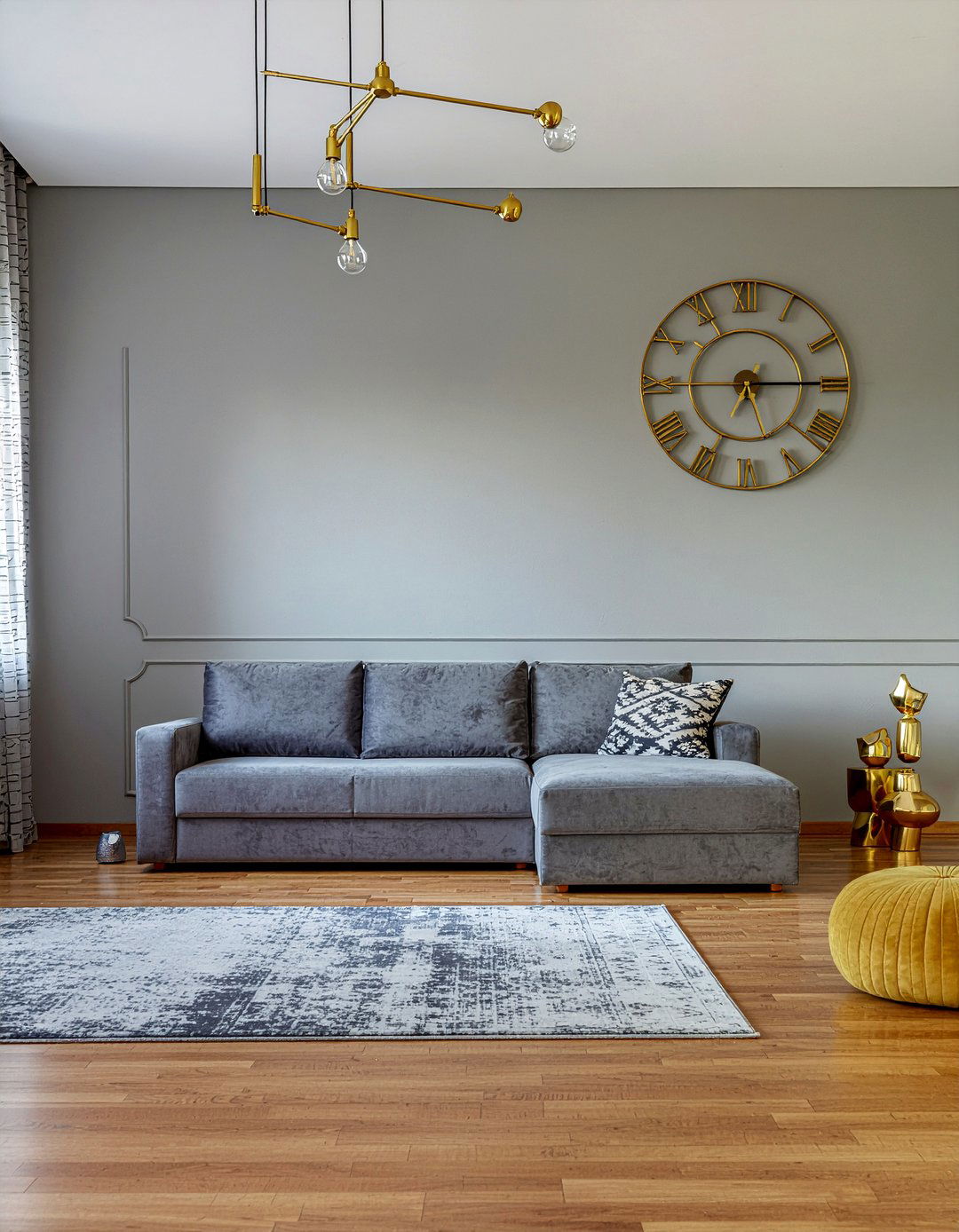 Grey and gold living room - 30 gold accent living room ideas