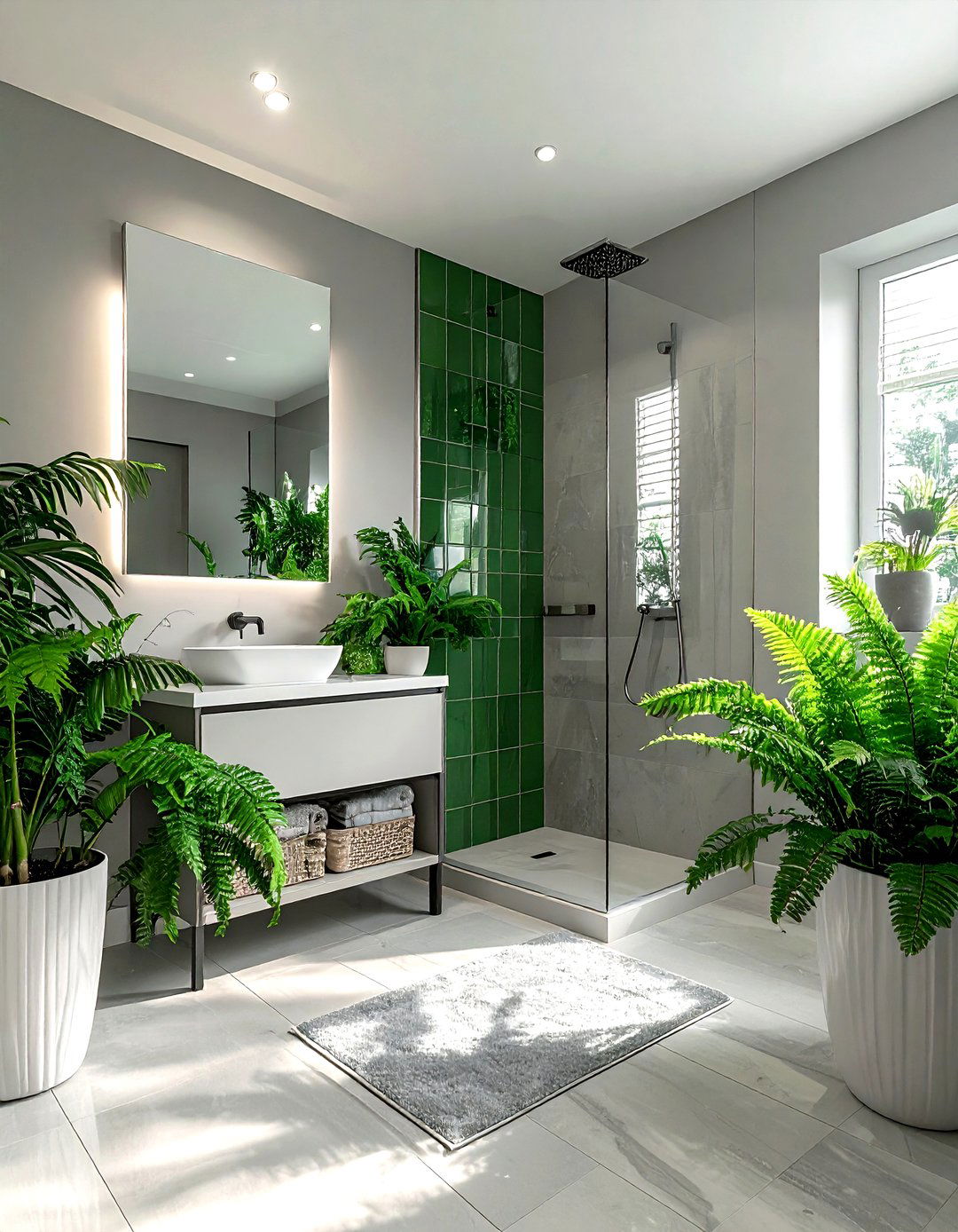 Grey and green bathroom - 30 grey bathroom decor ideas