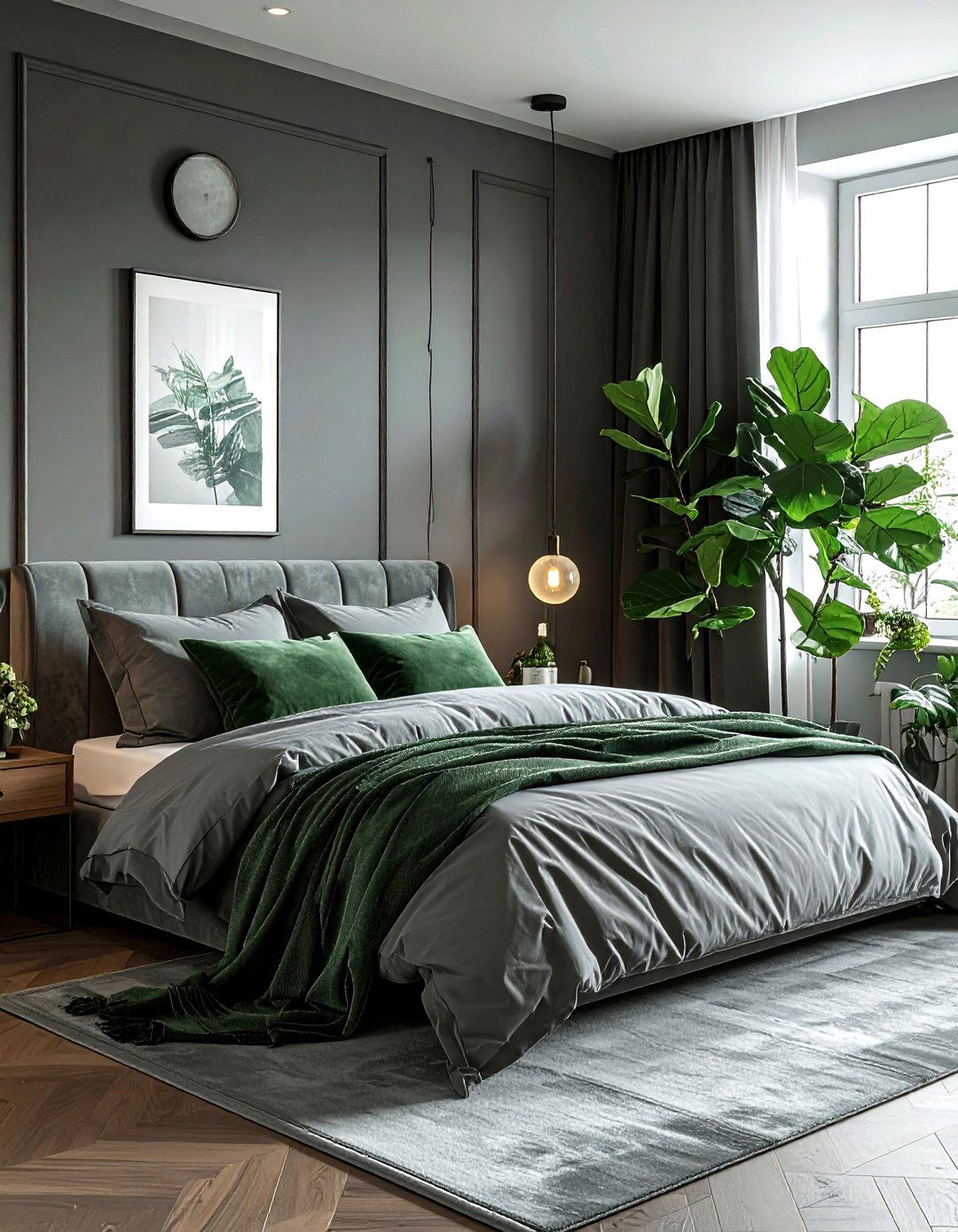Grey and green bedroom - 30 grey bedroom ideas