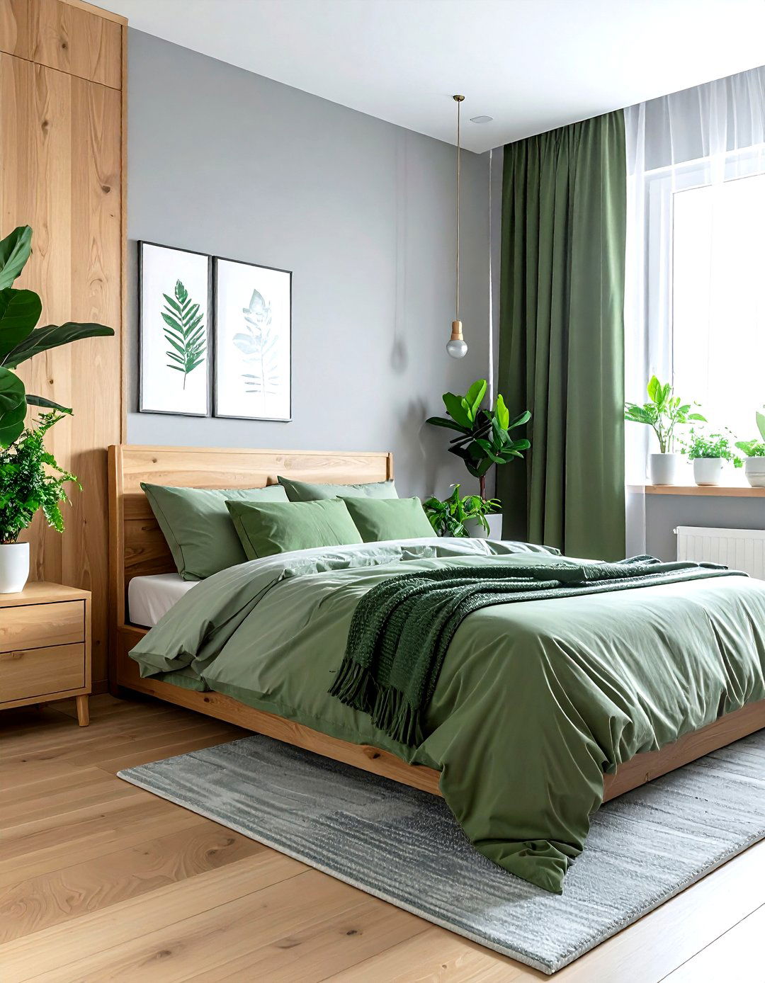 Grey and green bedroom - 30 grey bedroom decor ideas