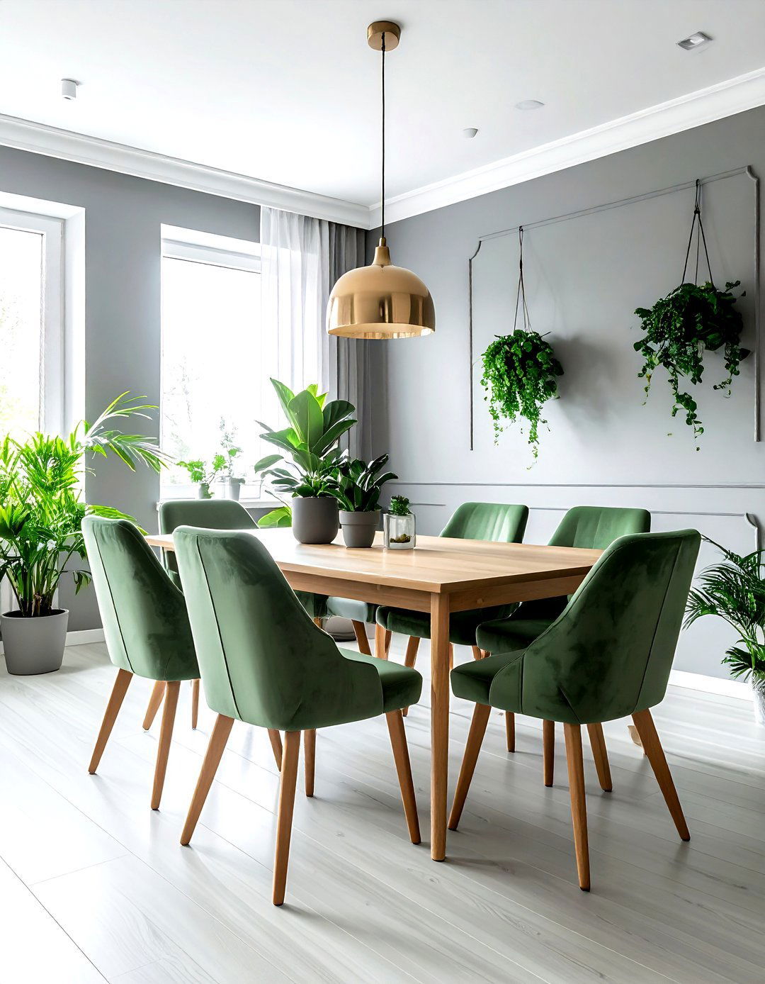 Grey and green dining room - 30 grey dining room ideas