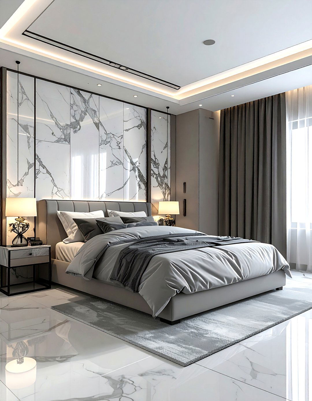 Grey and marble bedroom - 30 modern grey bedroom ideas