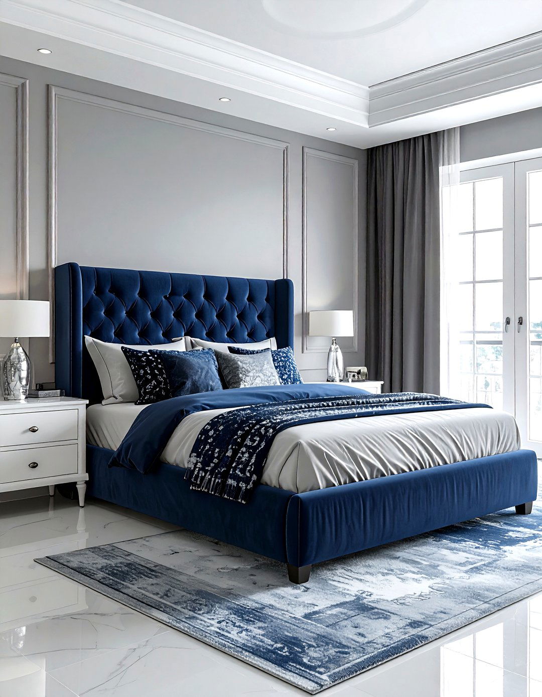Grey and navy bedroom - 30 grey bedroom design ideas