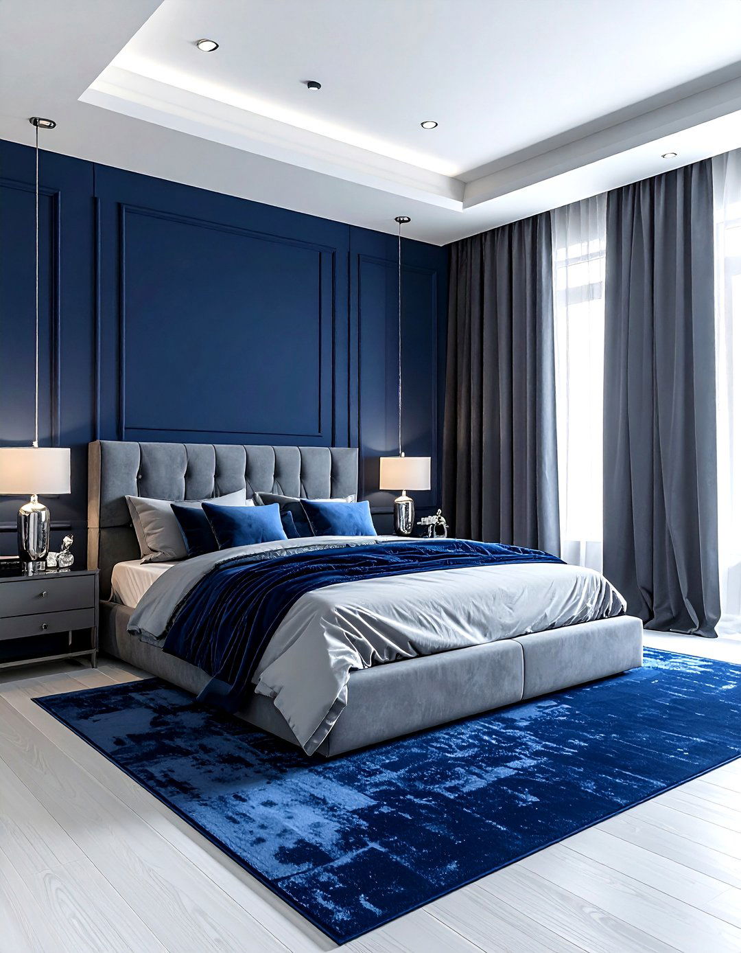 Grey and navy bedroom - 30 grey bedroom decor ideas