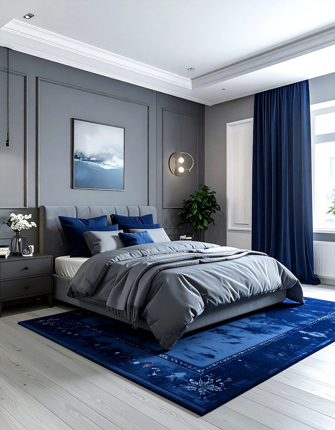 Grey and navy blue bedroom - 30 contemporary grey bedroom ideas