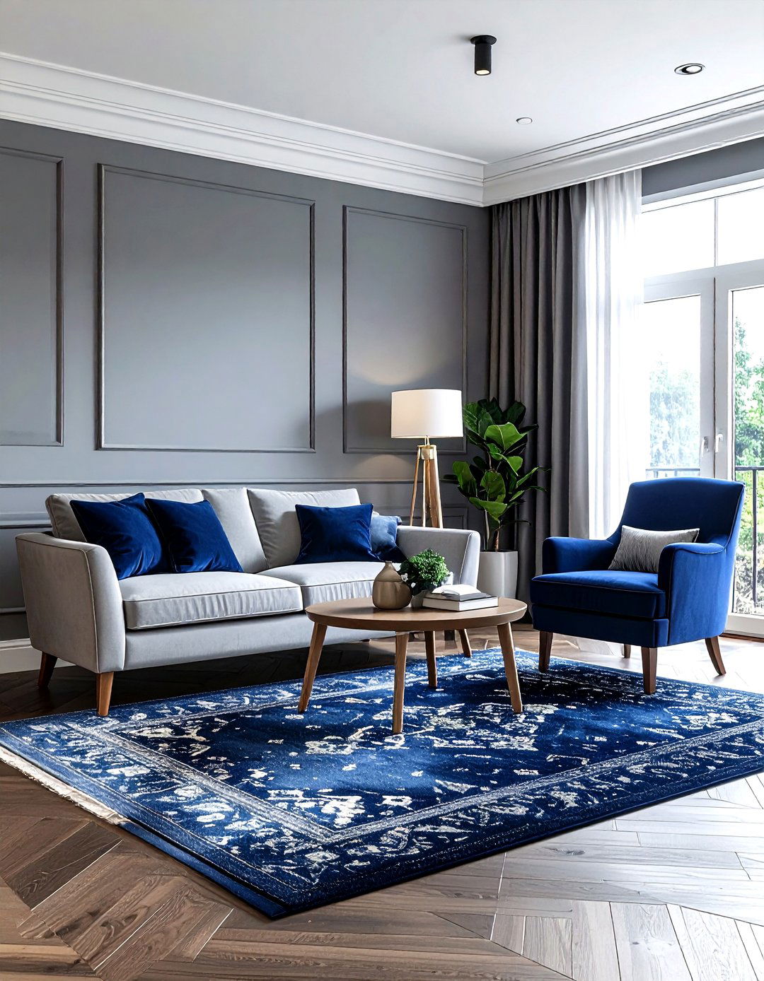 Grey and navy blue living room - 30 contemporary grey living room ideas