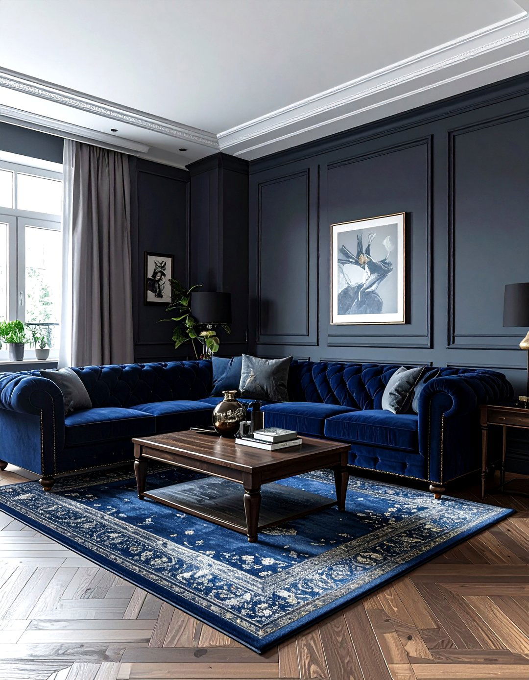 Grey and navy living room - 30 grey living room decor ideas
