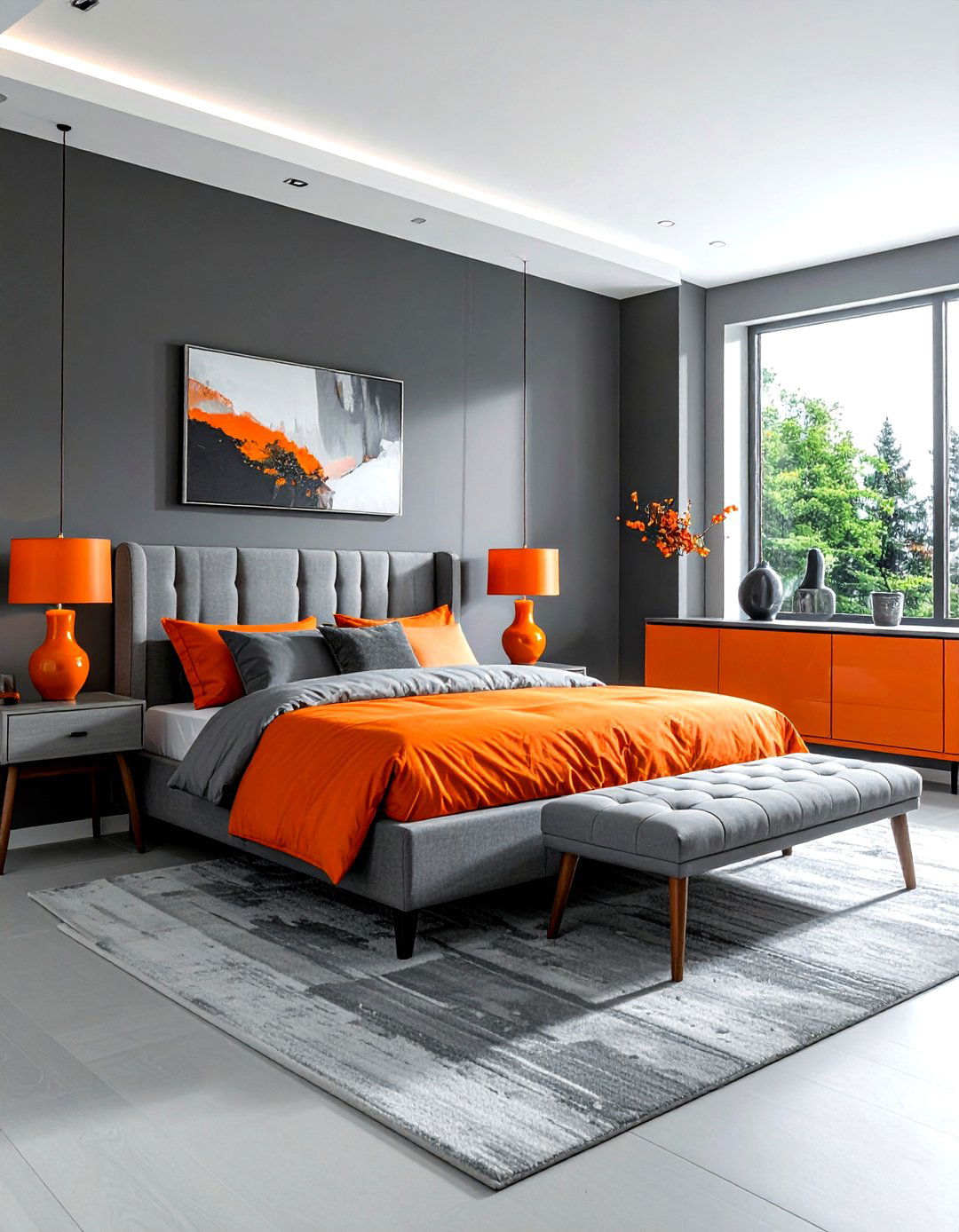 Grey and orange bedroom - 30 orange bedroom decor ideas