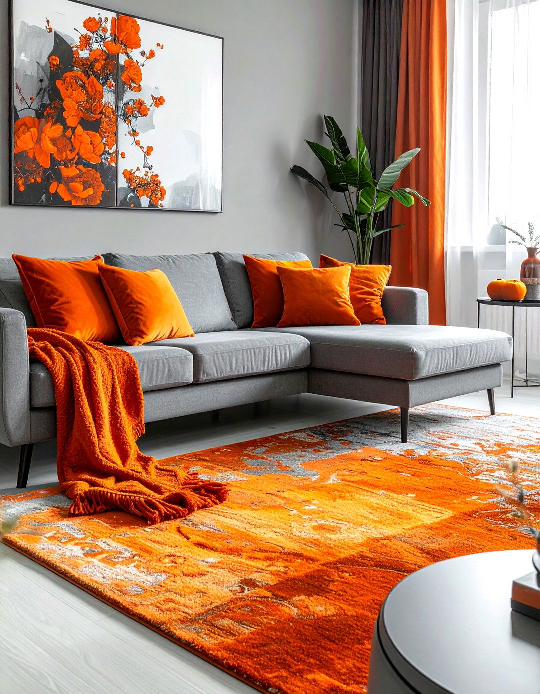 Grey and orange living room - 30 modern grey living room ideas
