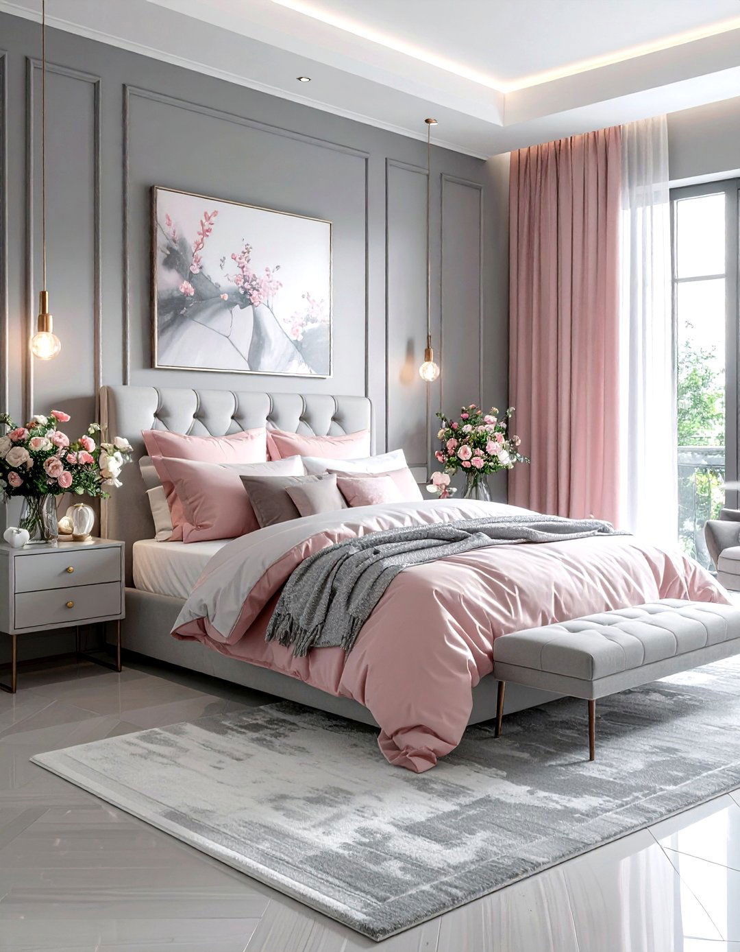 Grey and pink bedroom - 30 grey bedroom design ideas