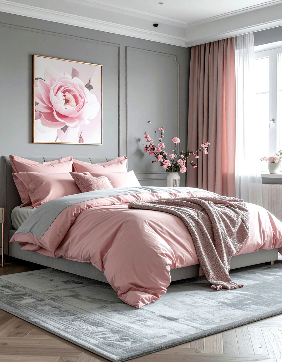 Grey and pink bedroom - 30 grey bedroom ideas