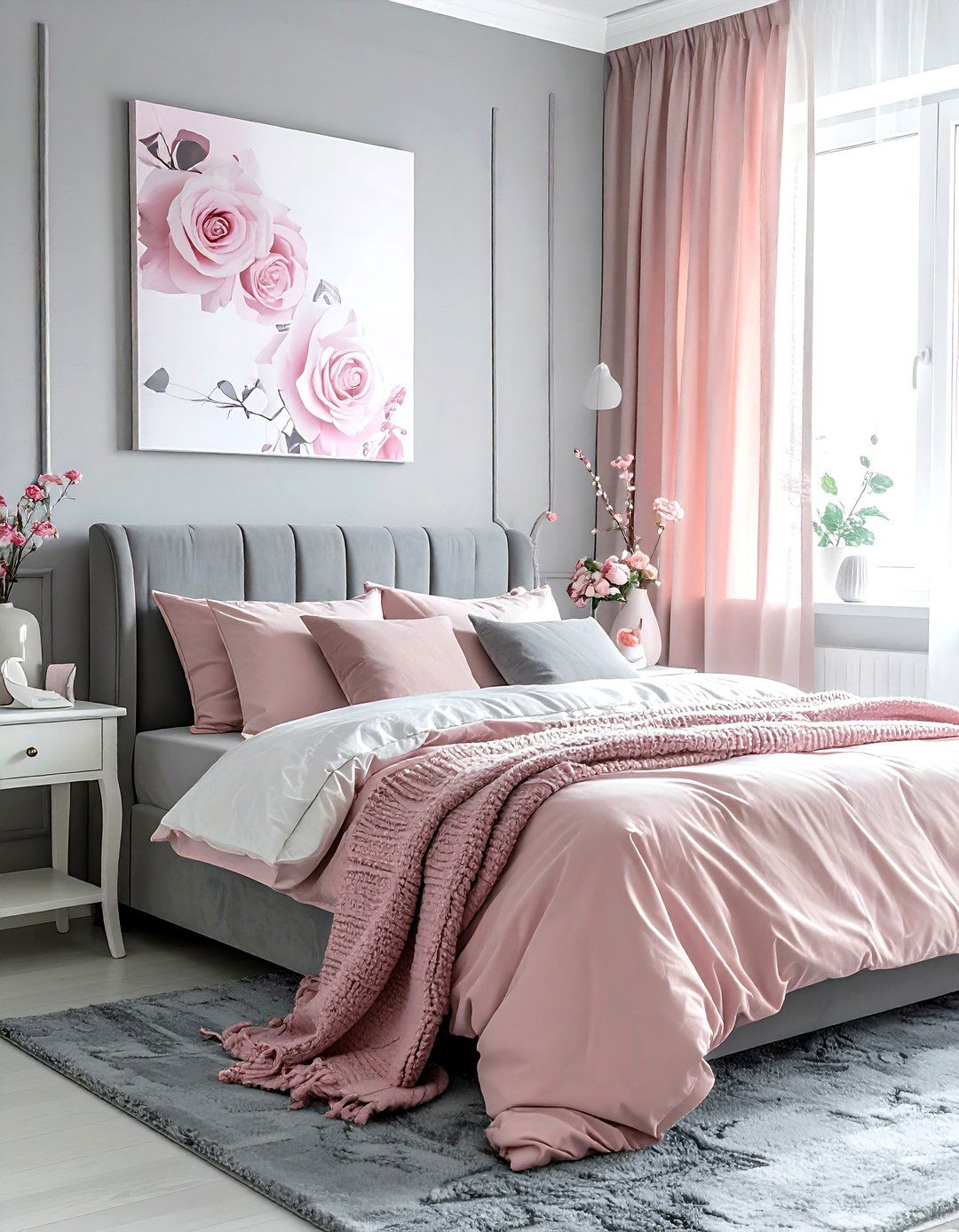 Grey and pink bedroom - 30 grey bedroom decor ideas