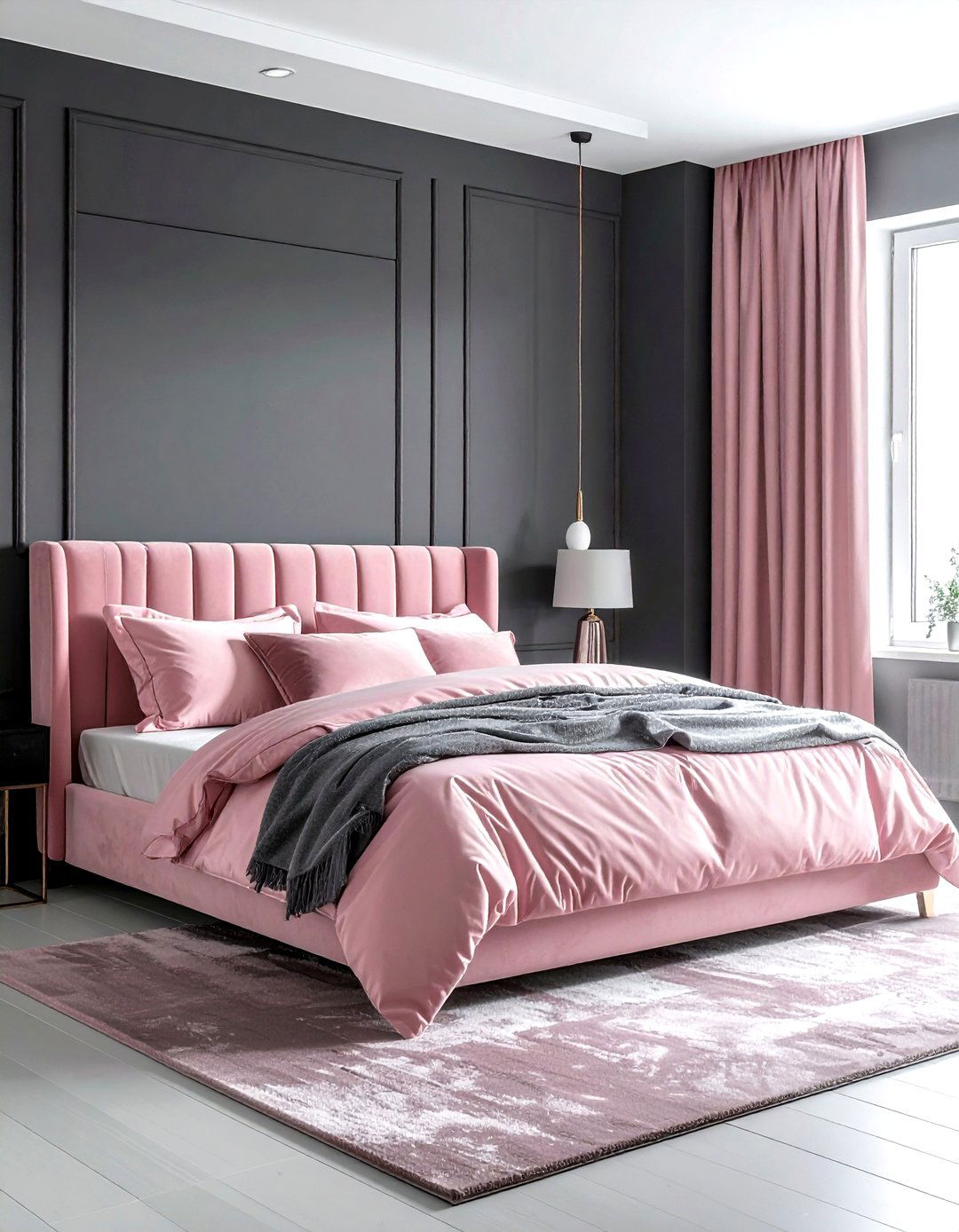 Grey and pink blush bedroom - 30 modern grey bedroom ideas