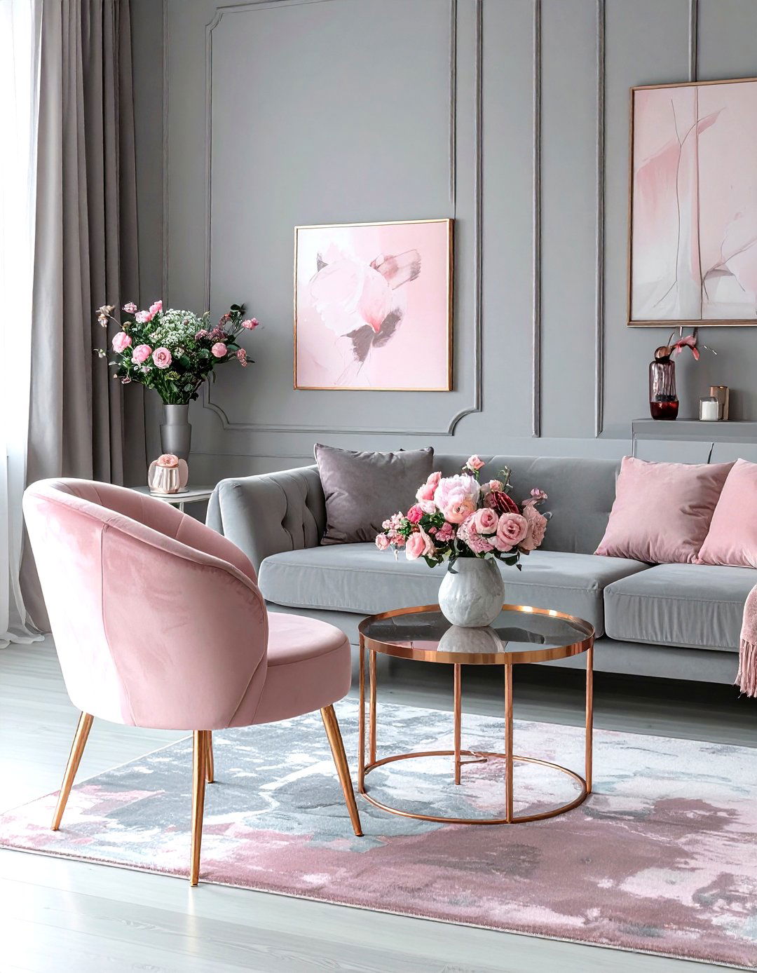 Grey and pink living room - 30 modern grey living room ideas