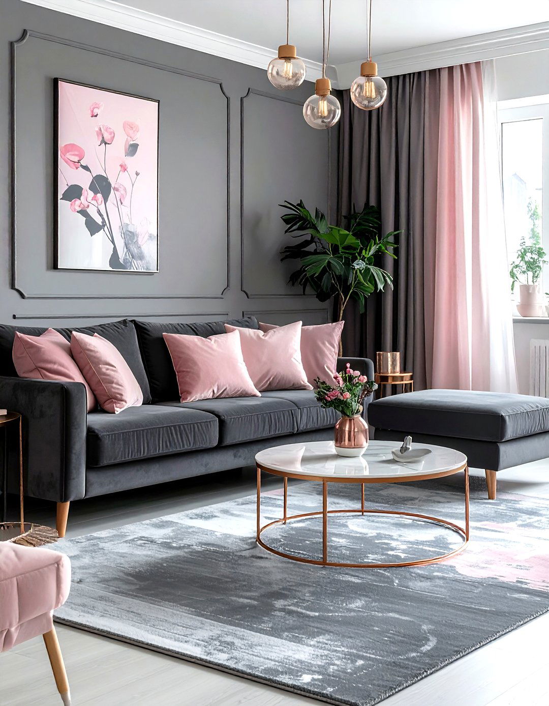 Grey and pink living room - 30 grey living room decor ideas