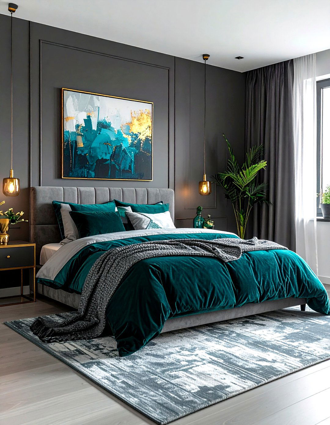 Grey and teal bedroom - 30 modern grey bedroom ideas