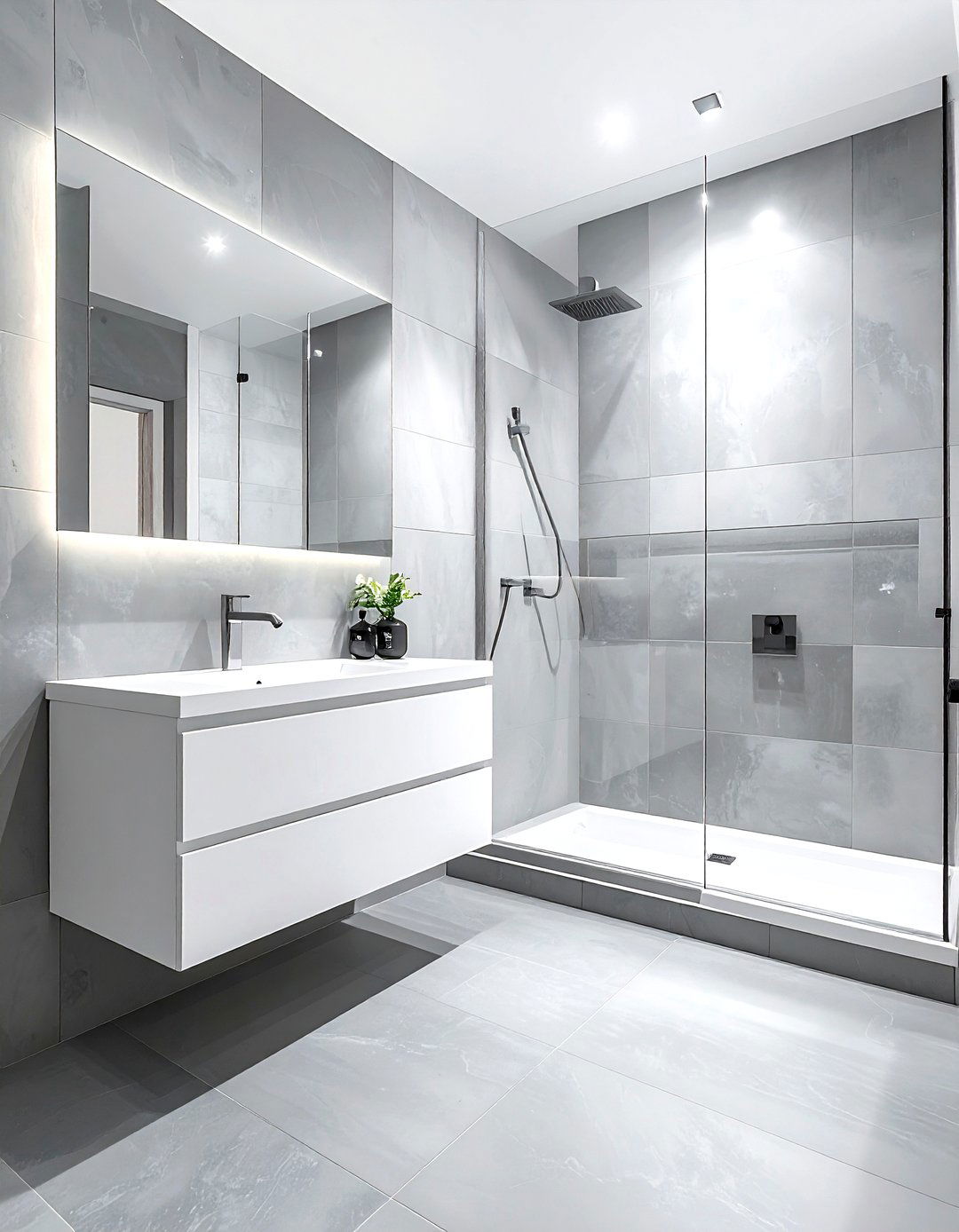 Grey and white floating vanity bathroom - 30 grey and white bathroom ideas