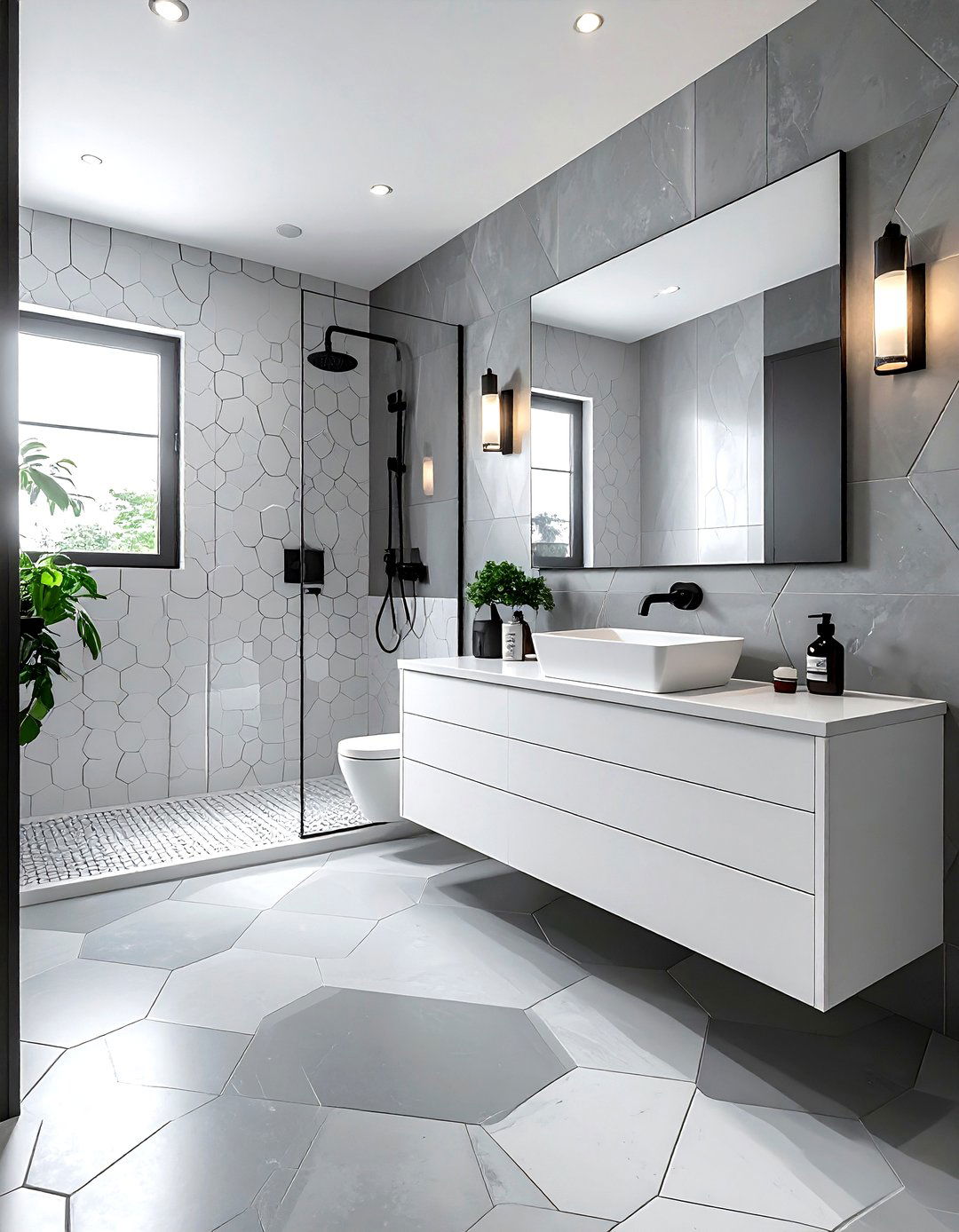 Grey and white hex tile bathroom - 30 grey and white bathroom ideas