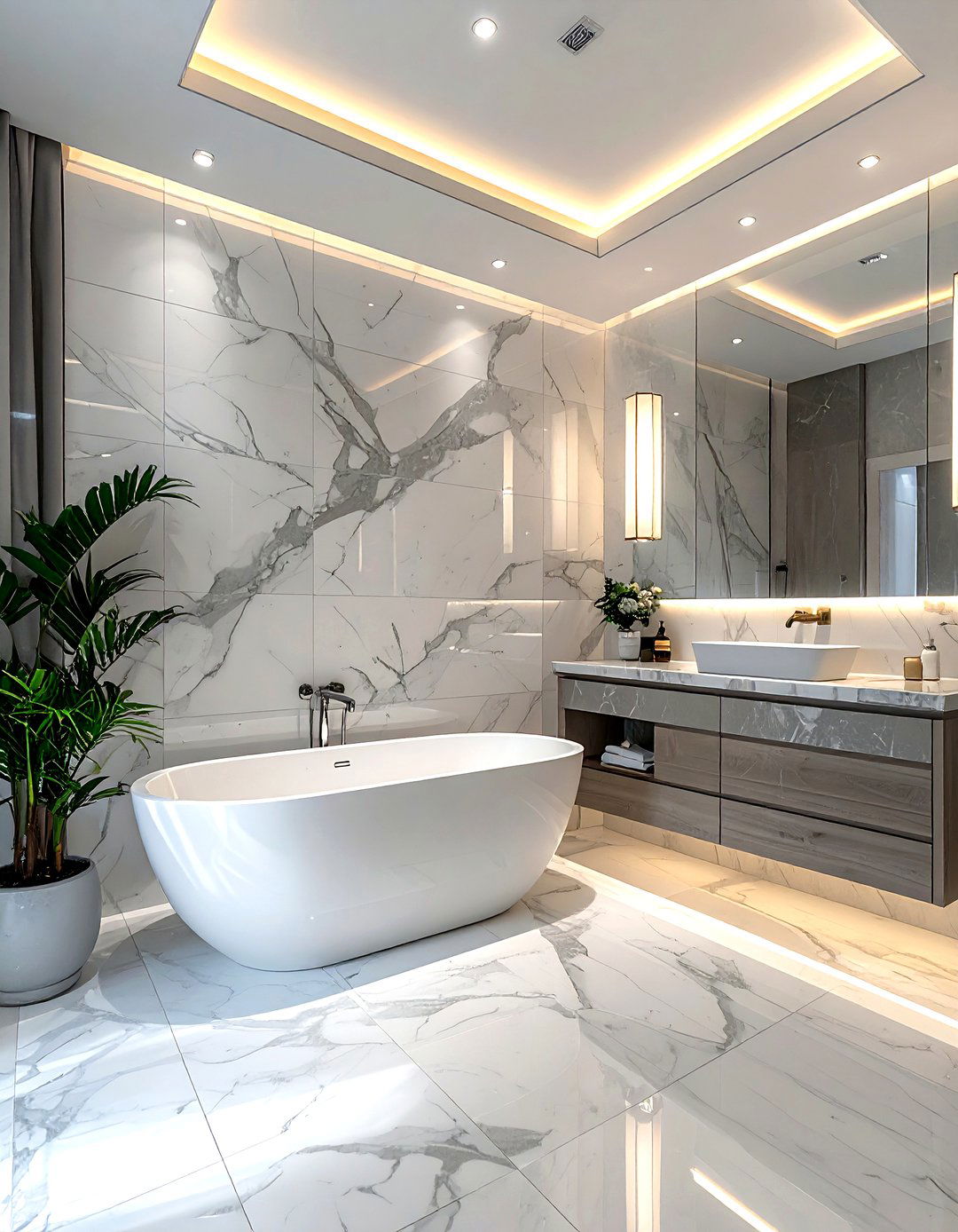 Grey and white marble tile bathroom - 30 grey and white bathroom ideas