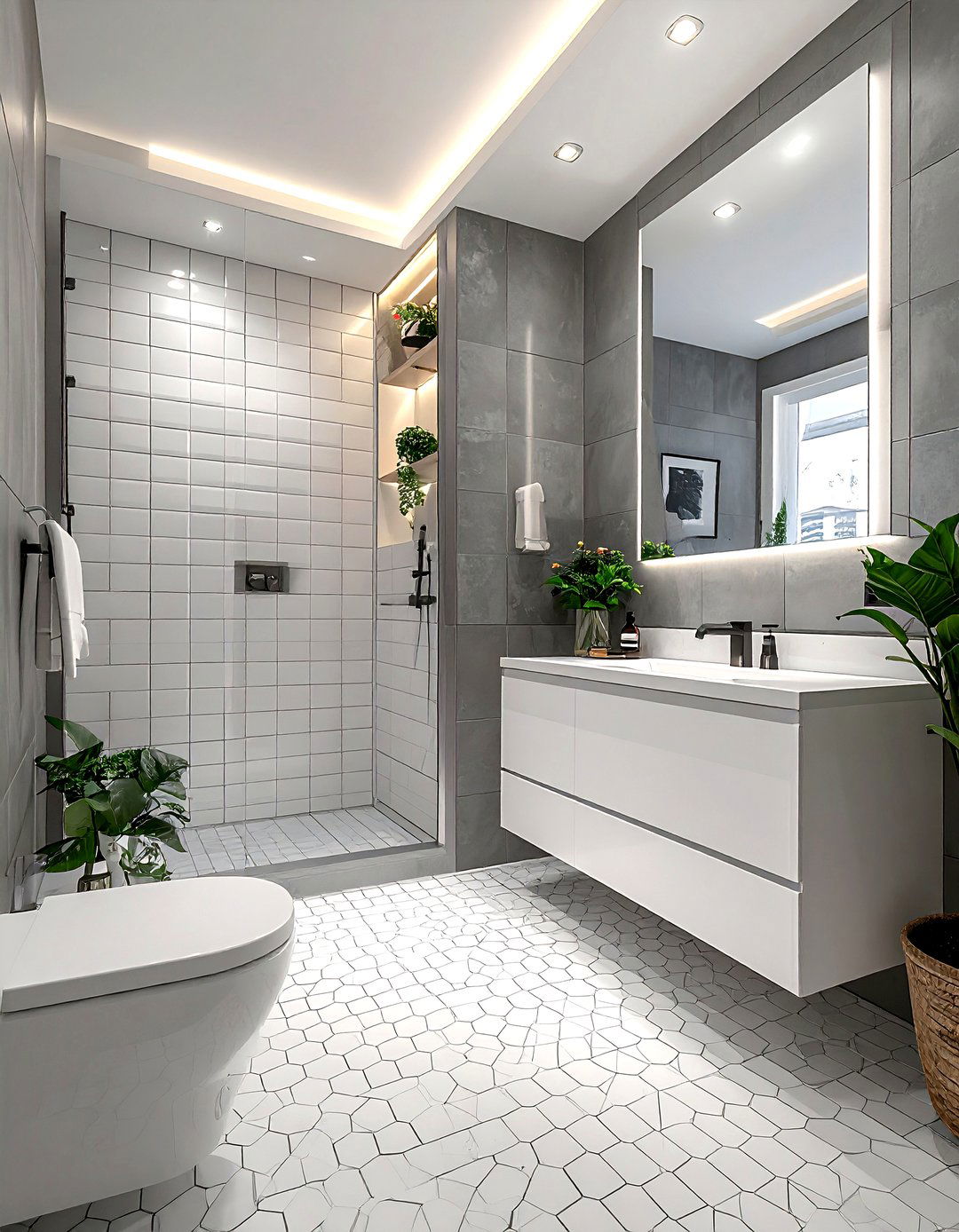 Grey and white penny tile bathroom - 30 grey and white bathroom ideas