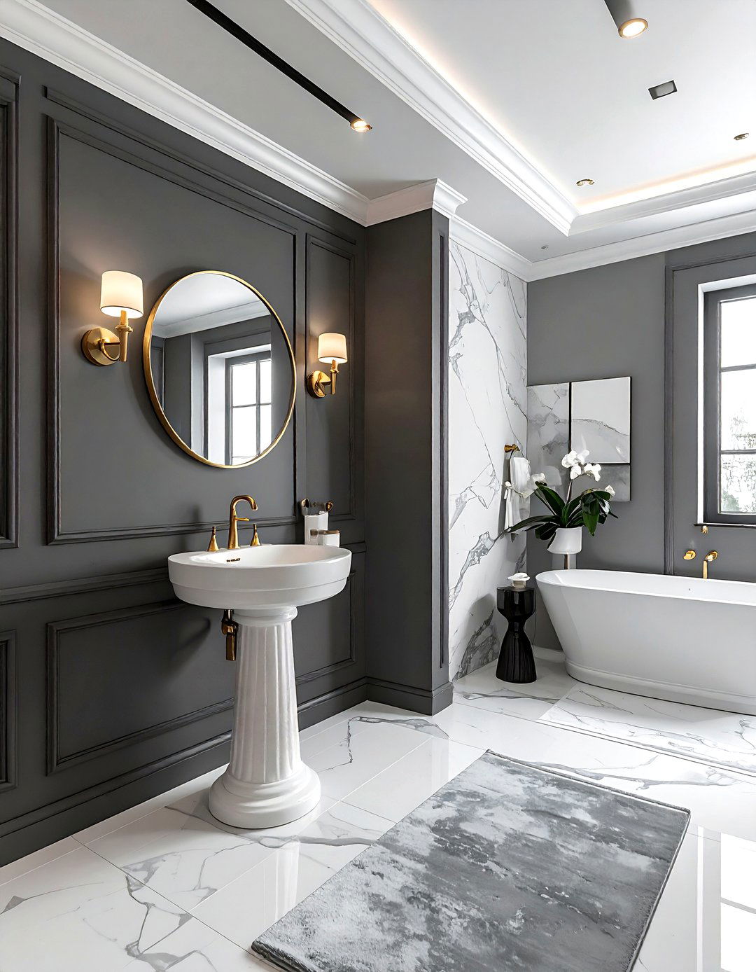 Grey and white powder room - 30 grey and white bathroom ideas