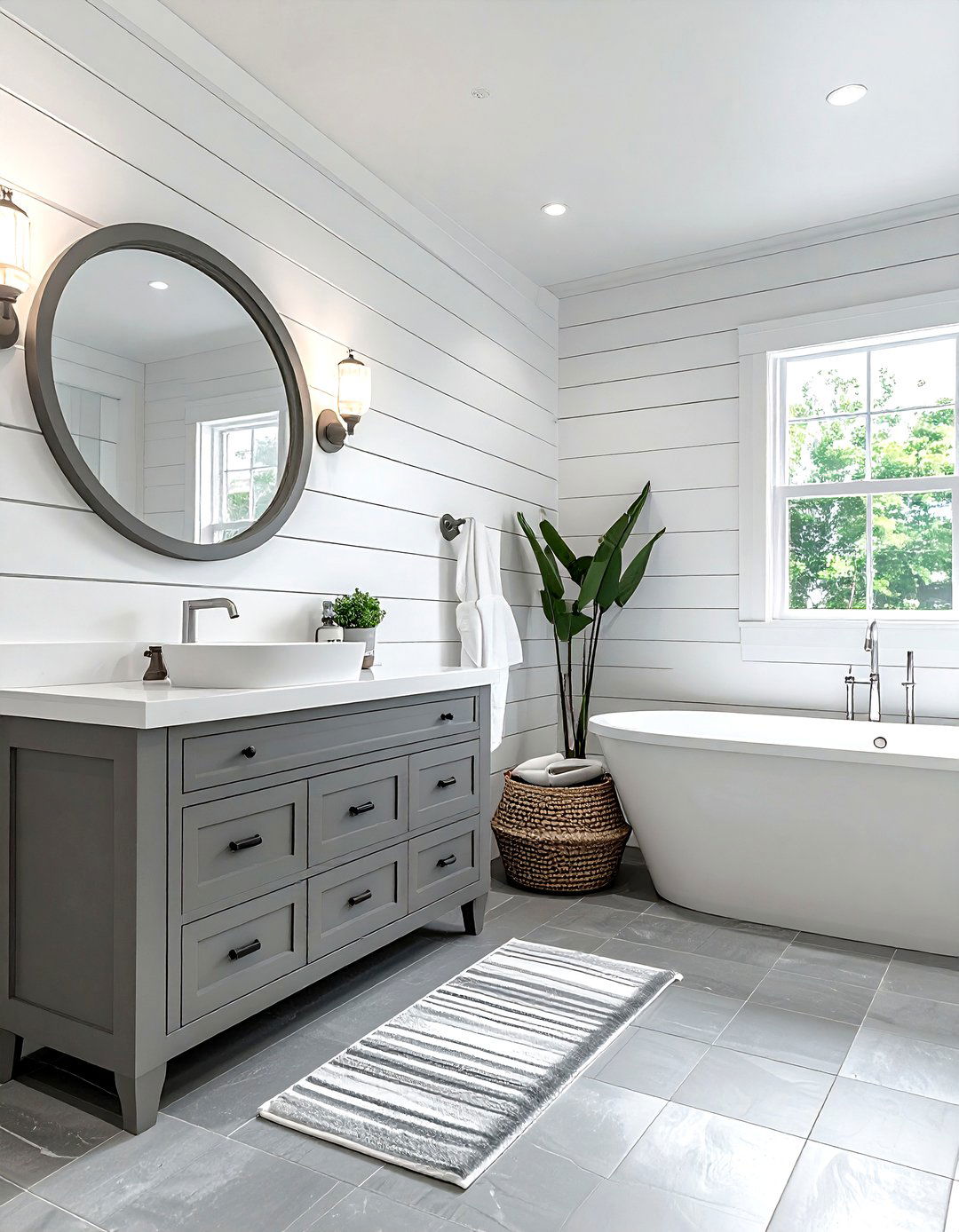 Grey and white shiplap bathroom - 30 grey and white bathroom ideas