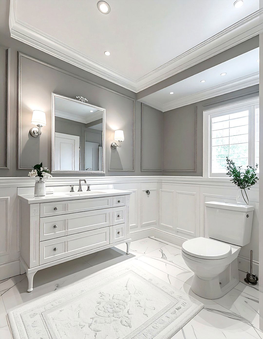 Grey and white wainscoting bathroom - 30 grey and white bathroom ideas