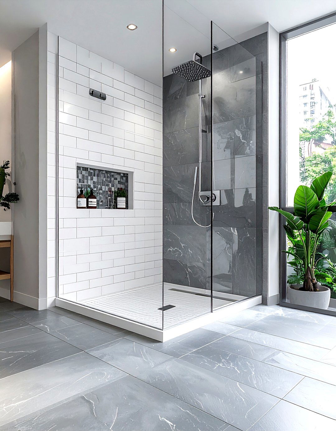 Grey and white walk in shower - 30 grey and white bathroom ideas