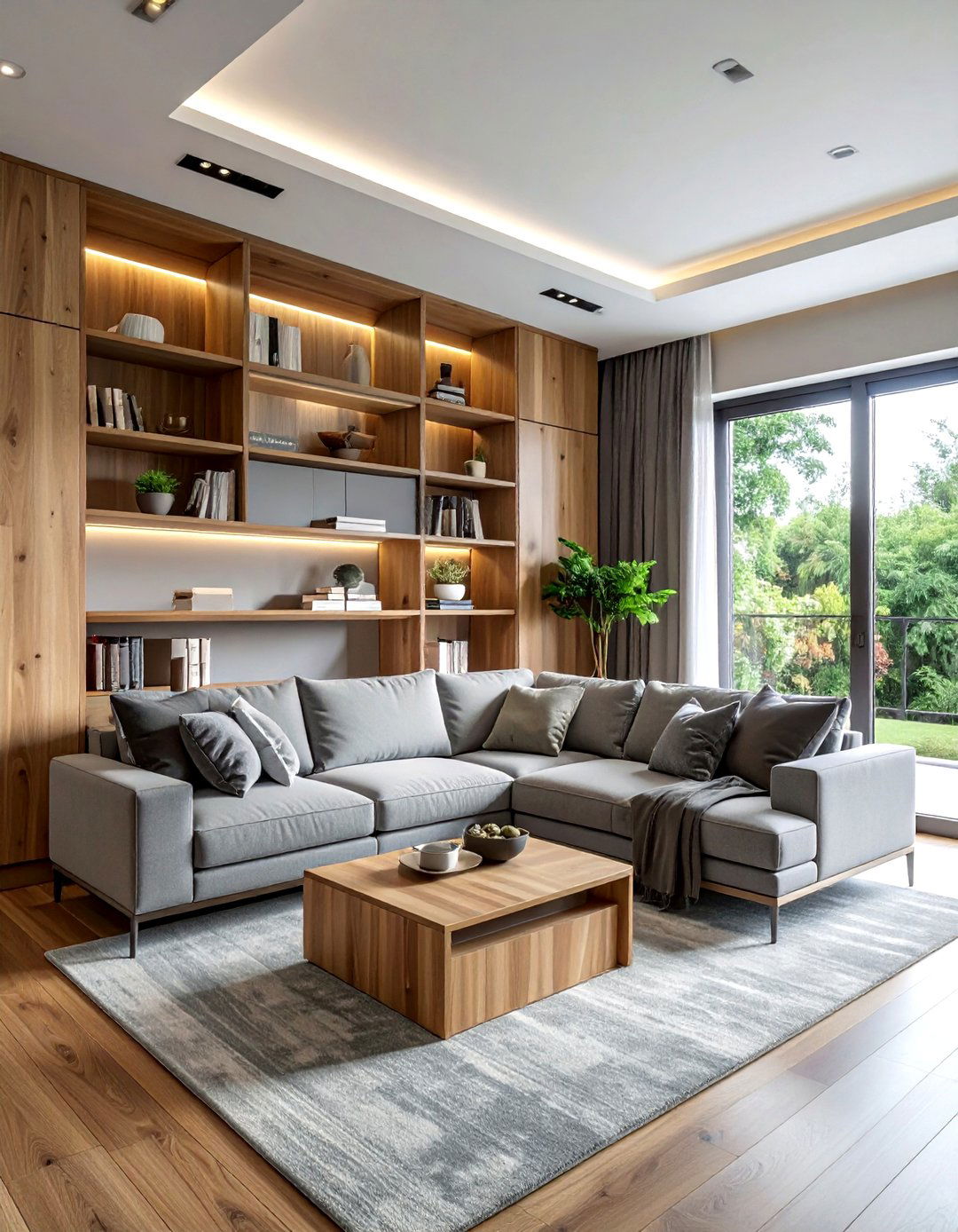 Grey and wood living room - 30 minimalist grey living room ideas