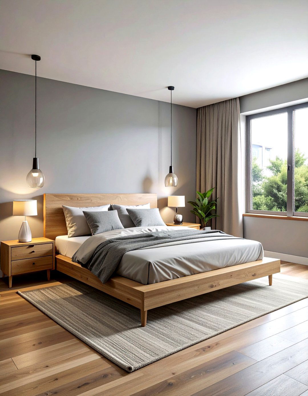 Grey and wood minimalist bedroom - 30 minimalist grey bedroom ideas