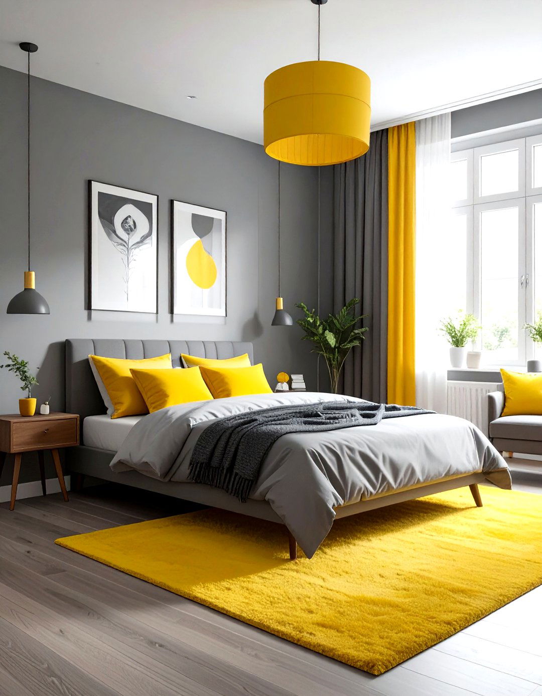 Grey and yellow accent bedroom - 30 modern grey bedroom ideas