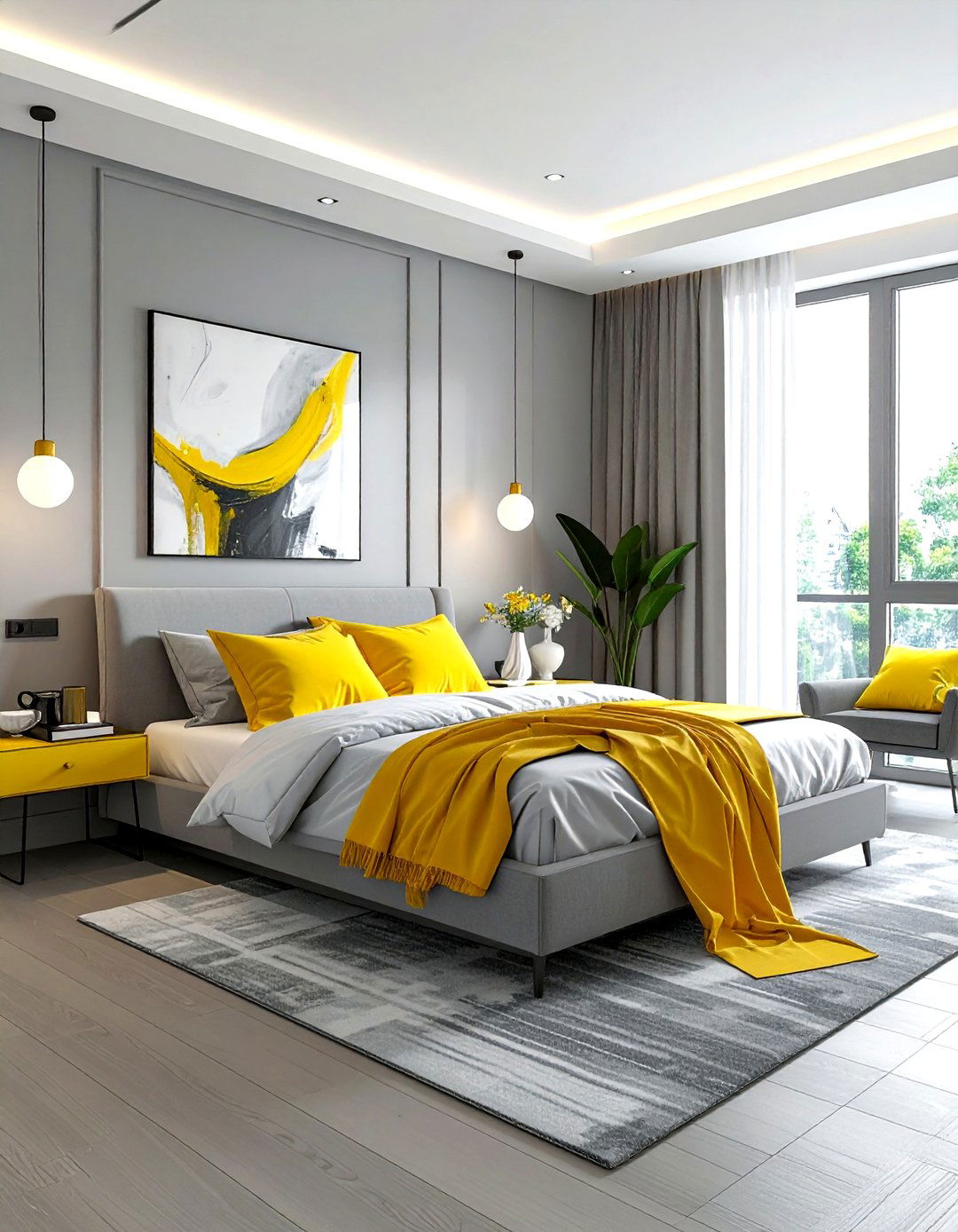Grey and yellow bedroom - 30 grey bedroom design ideas