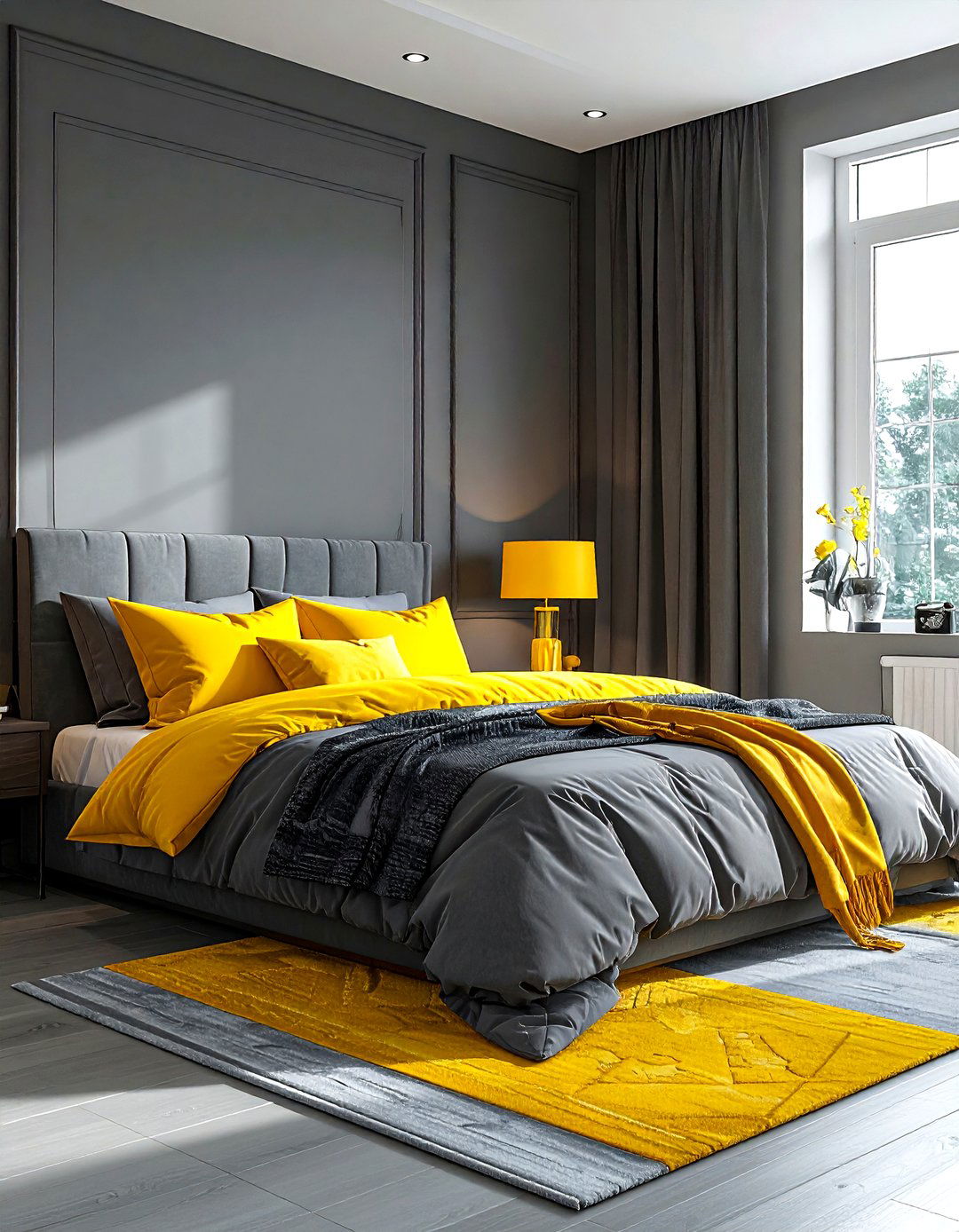 Grey and yellow bedroom - 30 grey bedroom ideas