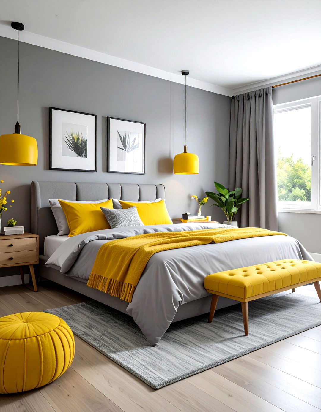 Grey and yellow bedroom accents - 30 contemporary grey bedroom ideas